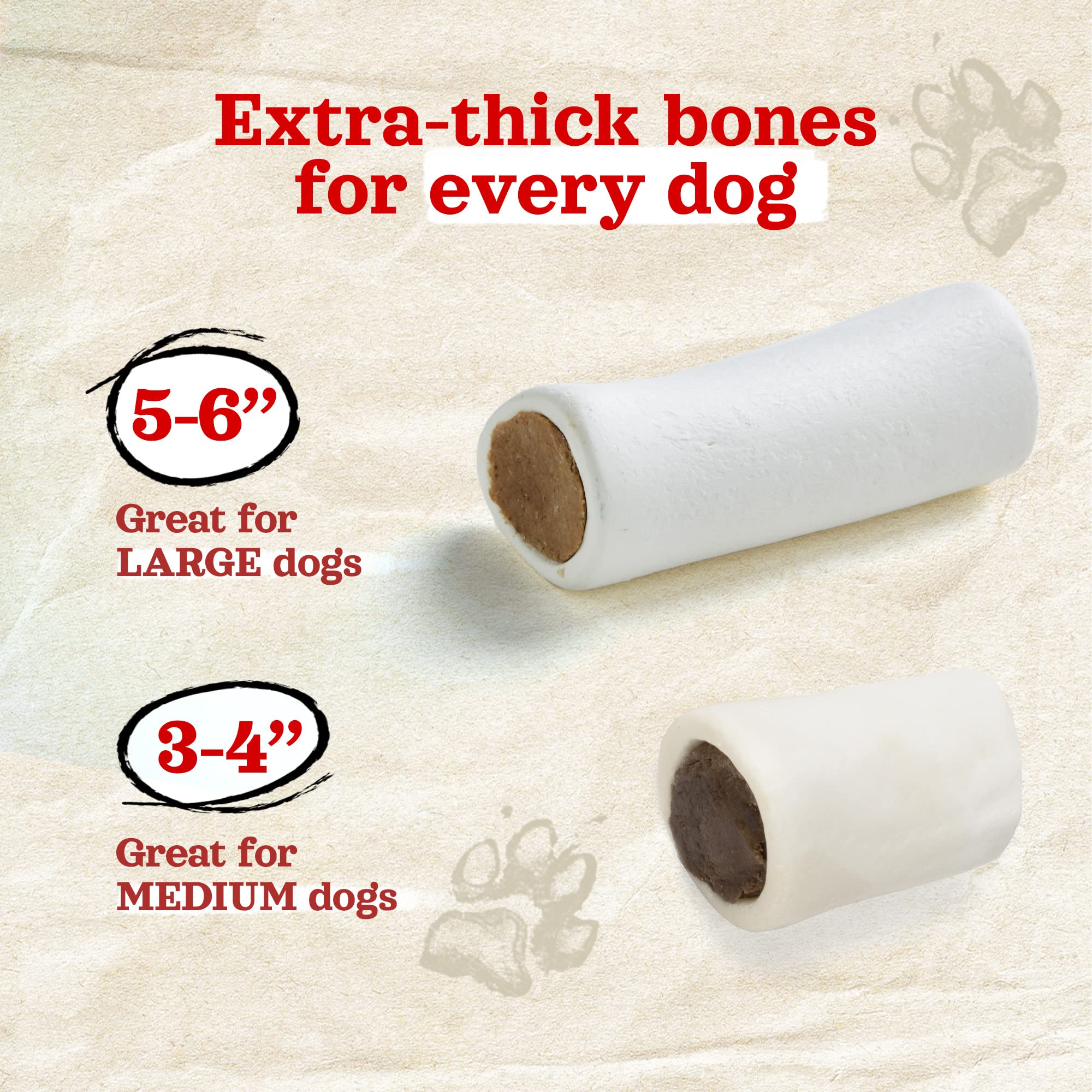 Natural Filled Dog Bones with Bully Stick Flavor – Limited Ingredient Dental Chew Treats for Large Dogs (5-6 Inch, 3 Pack) – Perfect for Teething, Training & Dental Health