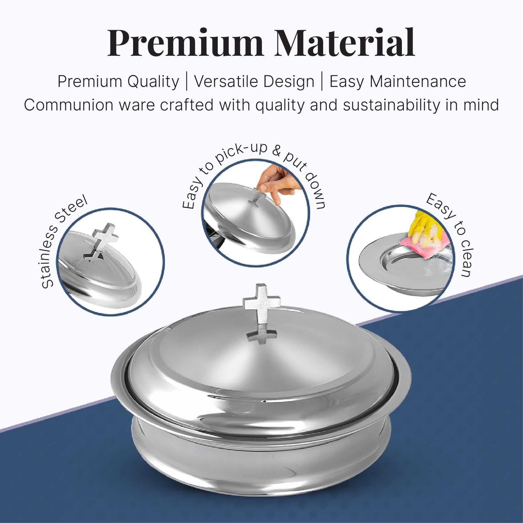 Stackable Communion Ware Set - 2 Stainless Steel Communion Trays with Covers & 2 Bread Plates with Covers, Includes 80 Cups | Perfect for Church Services, Weddings & Religious Ceremonies | Durable & Elegant Silver Finish