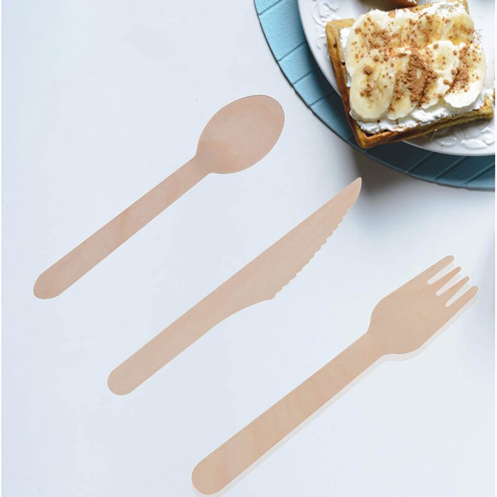300-Piece Eco-Friendly Wooden Cutlery Set - 100 Forks, 100 Knives & 100 Spoons | Biodegradable Disposable Utensils for Parties, Picnics & Catering Events | Perfect for 100 Guests