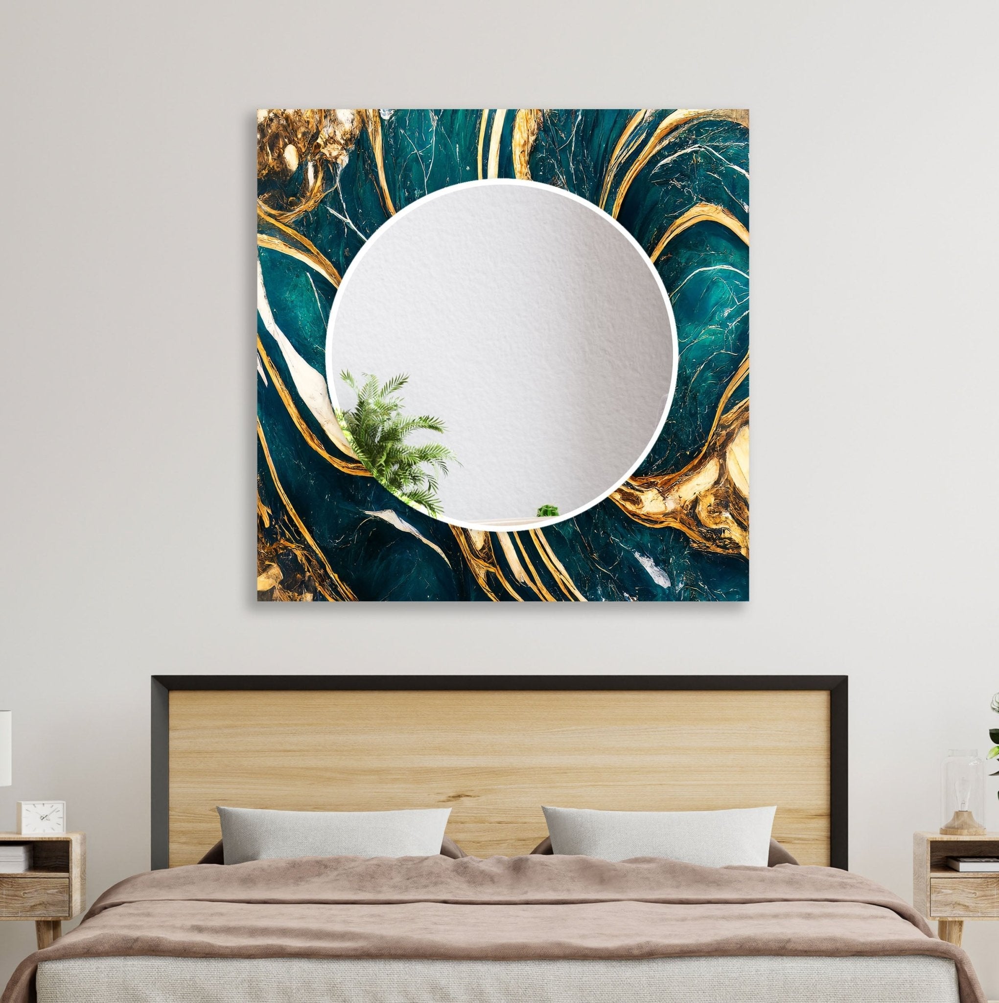 Abstract Green and Gold Wall Mirrors - Modern Decorative Mirror for Living Room, Bedroom, Entryway - Adds Elegance & Style to Any Space