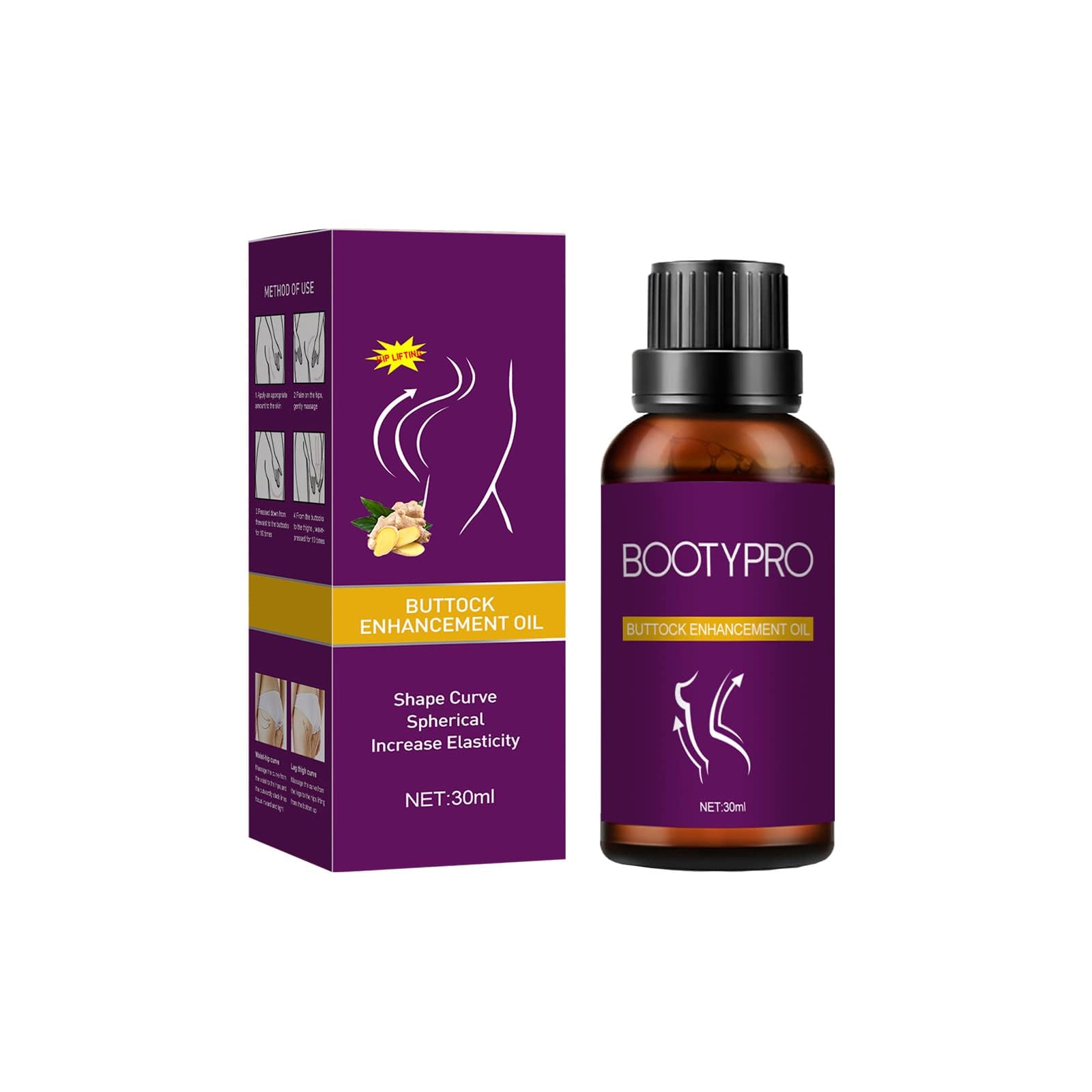 Bottle Bootypro Hip Lifting Massage Oil - Booty Enhancement & Firming Oil for Women with Natural Ingredients | Essential Oil for Hip Lift & Buttocks Plumping | Perfect for Massage, Skin Tightening & Body Contouring at Home or Spa