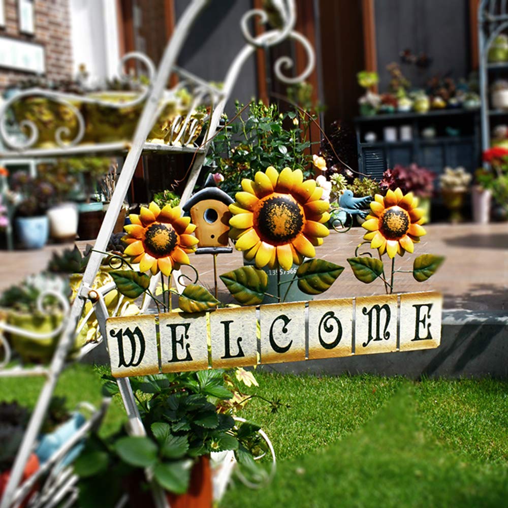 Metal Sunflower Welcome Sign - Rustic Hanging Wall Art for Indoor & Outdoor Decor - Perfect for Garden, Front Door, Patio, and Entryway