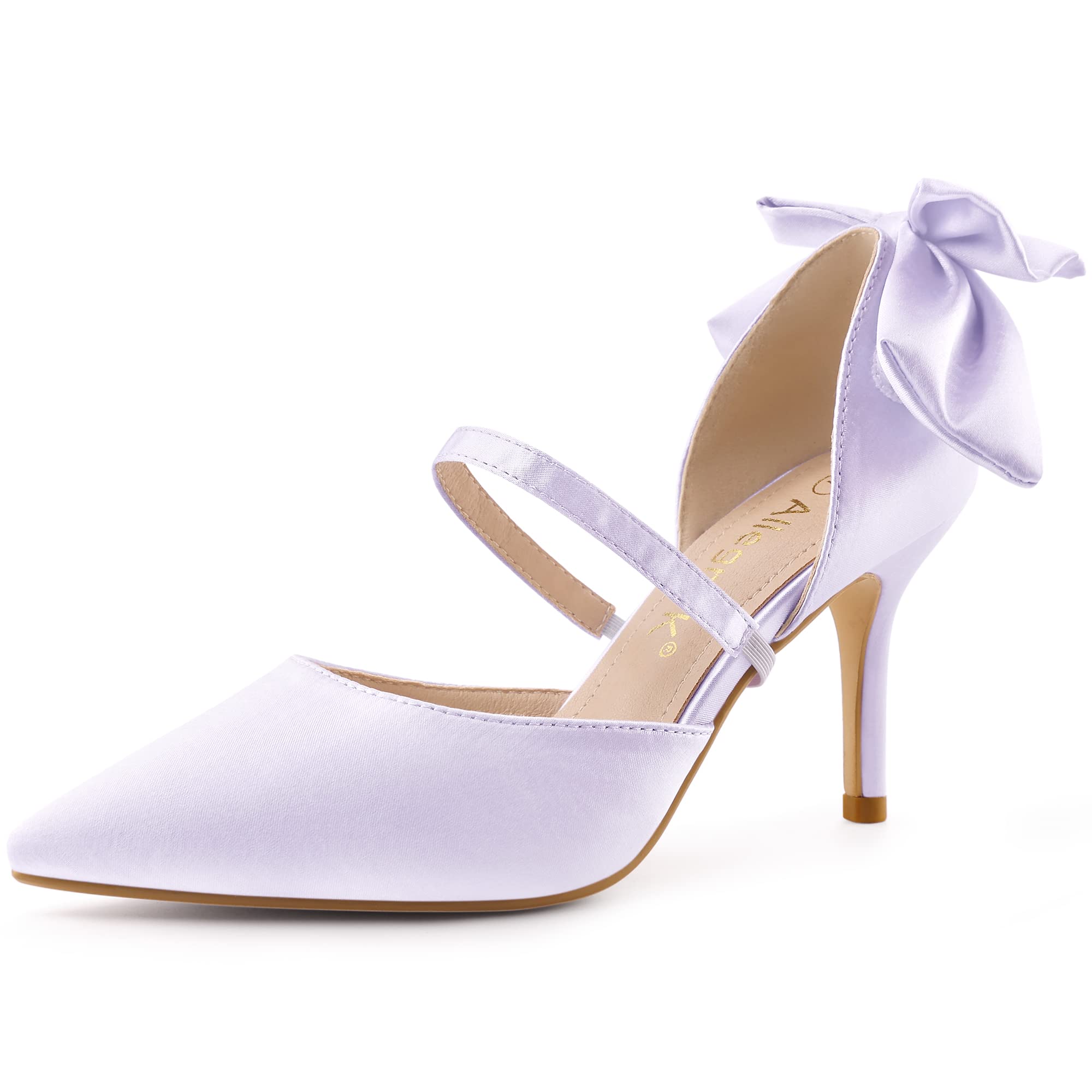 Allegra K Women's Pointed Toe Bow Satin Stiletto Heel Pumps - Elegant Dress Shoes for Weddings, Parties & Formal Events