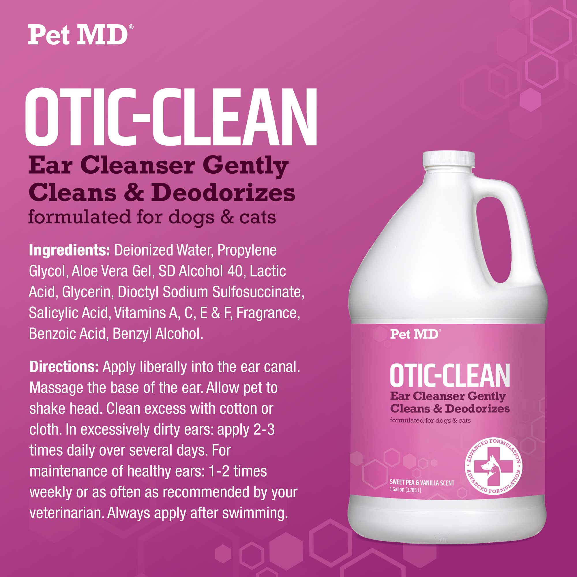 Pet MD Otic-Clean Dog & Cat Ear Cleaner Solution - Vet-Formulated for Itch Relief, Odor Control & Wax Removal - Safe Ear Wash for Pets - 1 Gallon - Perfect for Regular Ear Hygiene & Infection Prevention