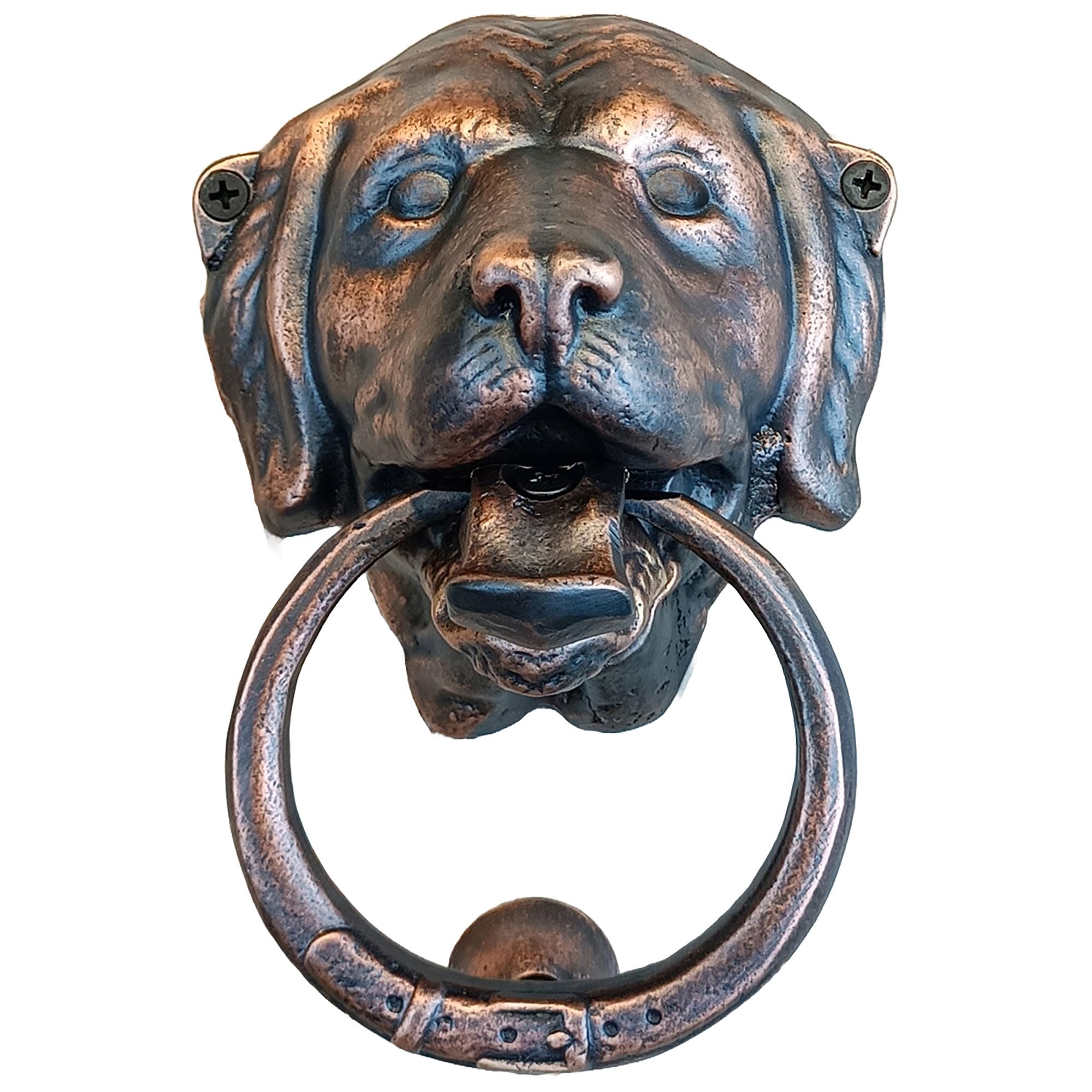 Solid Brass Dog Door Knocker - 6.7 Inch Labrador Retriever Head Design - Antique Copper Unlacquered Finish - Front Door Ornament for Home Decor - Perfect for Pet Lovers & Traditional Housewarming Gifts