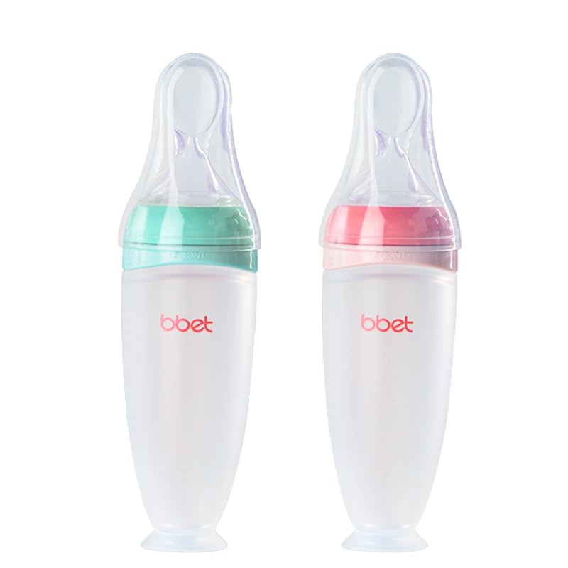 **Soft Silicone Baby Bottle with Spoon Head - 4 oz Slow Flow Anti-Colic Feeder for Rice Cereal & Purees - Easy to Clean, BPA-Free, 2-Pack - Ideal for Newborns, Infants & On-the-Go Feeding**