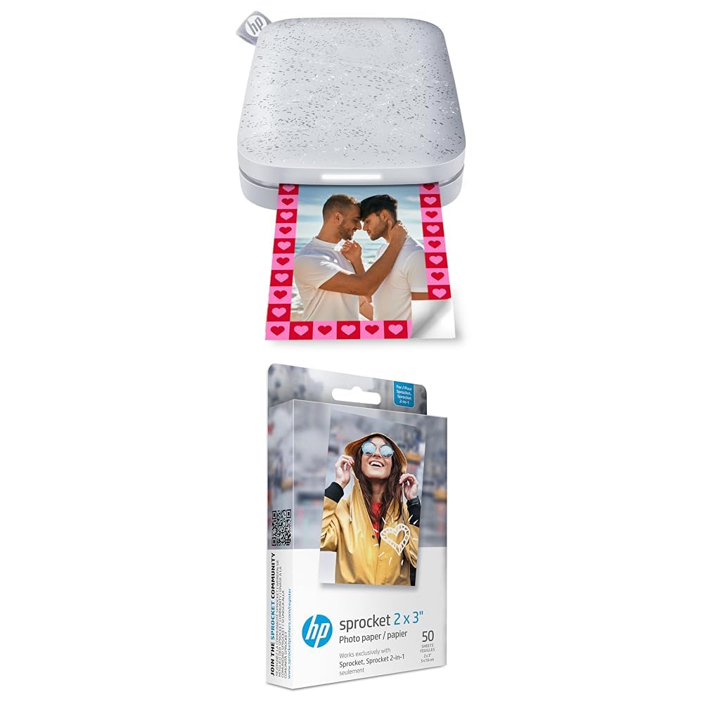 HP Sprocket Portable Photo Printer (Luna Pearl) - Wireless Instant 2x3