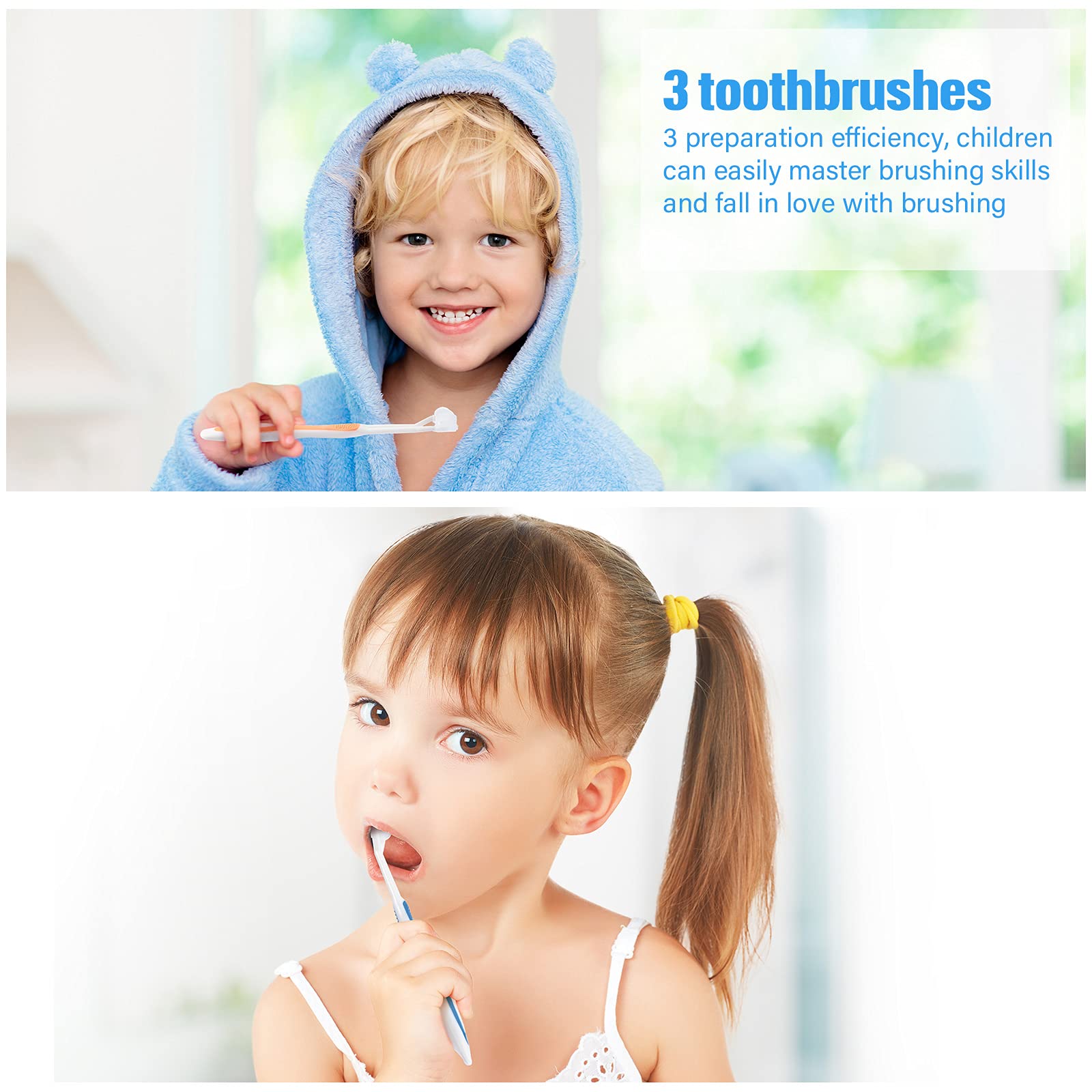 Boao 4-Pack 3-Sided Toothbrush for Kids - Autism Sensory Toothbrush with Soft Bristles for Gentle Teeth & Gum Care - Travel-Friendly Design (Pink, Blue, Orange, Purple) - Perfect for Daily Oral Hygiene & Special Needs Children