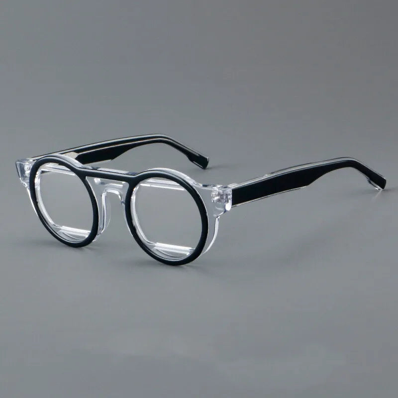 CCspace Unisex Full Rim Round Acetate Double Bridge Eyeglasses 301737 - Stylish Retro Glasses for Men & Women - Perfect for Reading, Work, and Fashion Accessories
