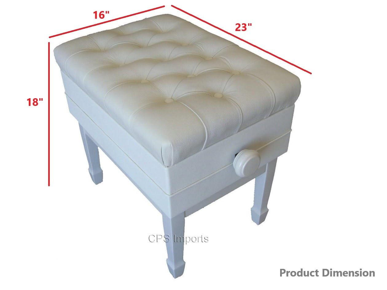 Premium Genuine Leather Adjustable Piano Bench Stool for Artists & Musicians - White with Music Storage - Perfect for Home, Studio & Concert Use