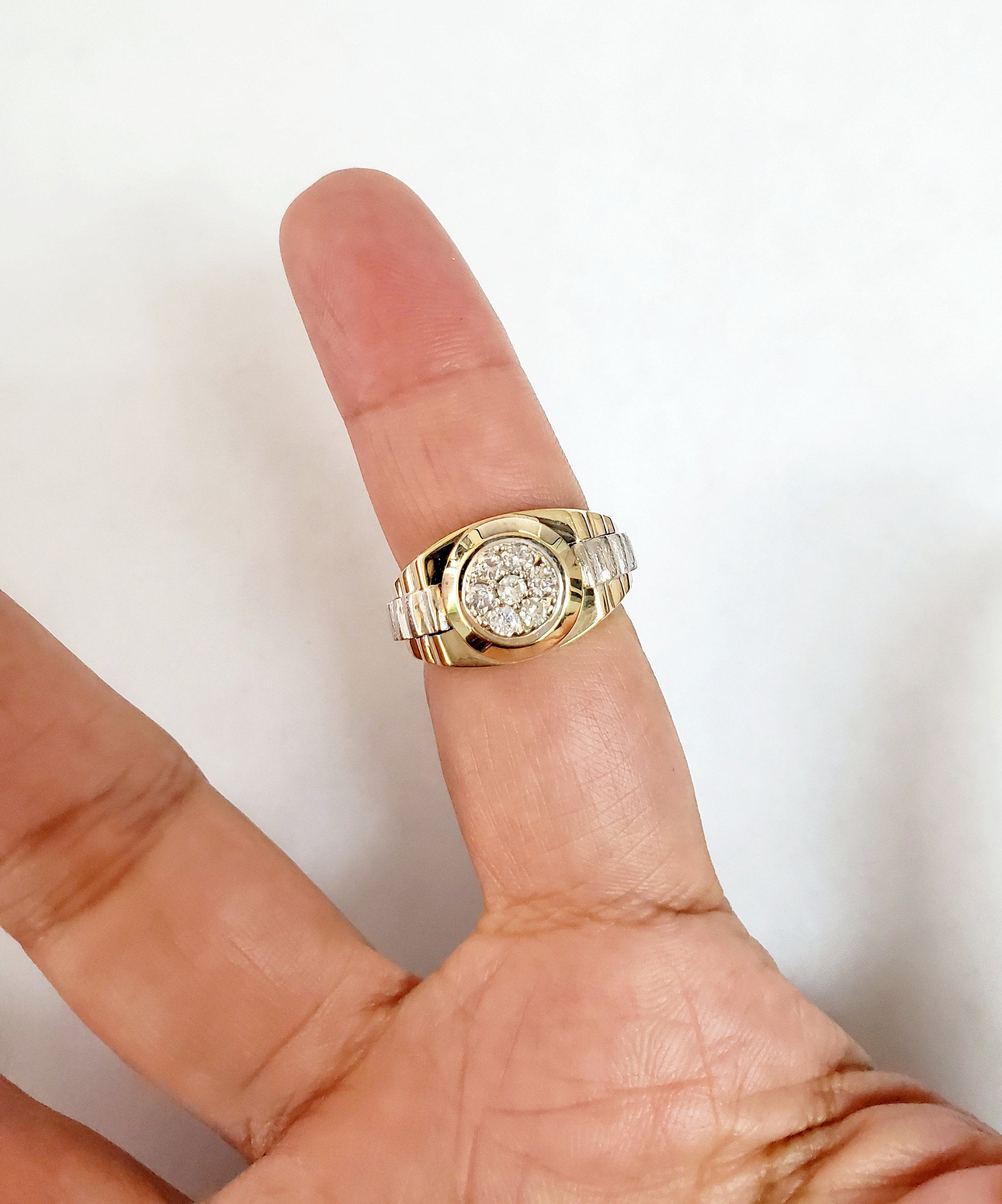 14K Two-Tone Men's Presidential Diamond Cluster Ring - Luxury Wedding Band & Gift for Him, Perfect for Anniversaries, Engagements, and Special Occasions