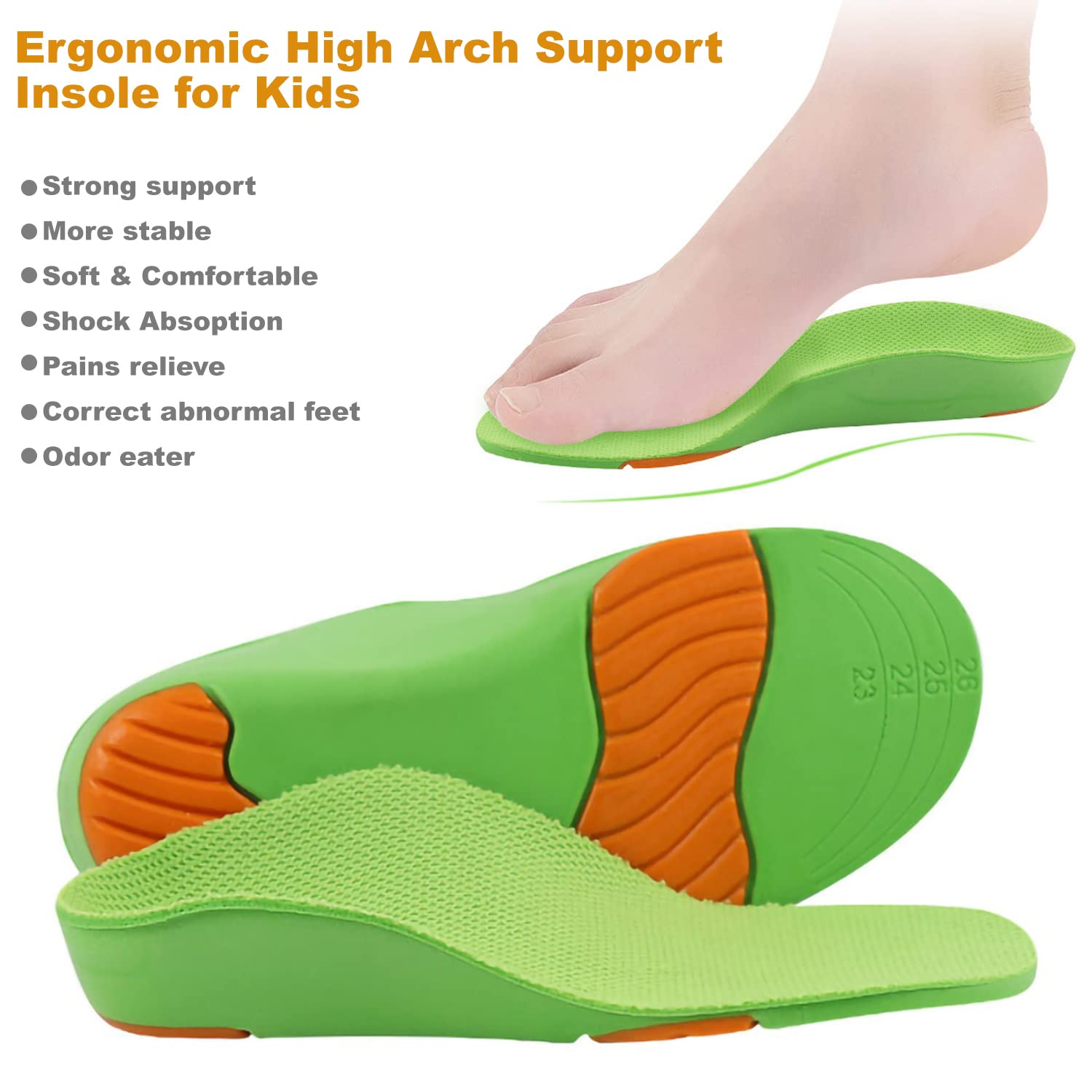 **Orthotic Shoe Insoles for Kids – Arch Support Inserts for Flat Feet, PU Cushion Sole Replacement – Ideal for Active Boys, Sports & School Comfort**