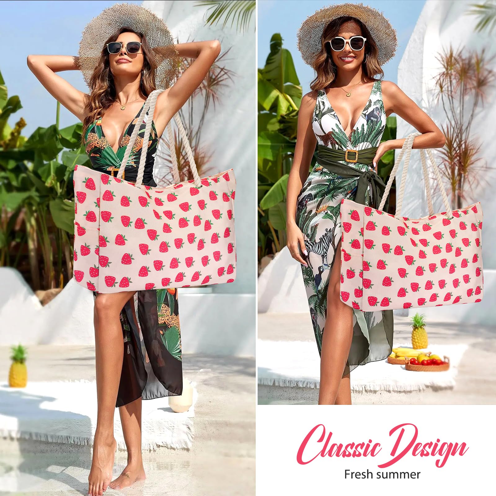 KPX Large Waterproof Beach Bag with Zipper - Oversized Swim Tote for Women, Gym Bag for Travel, Pool & Beach Essentials - Perfect for Vacation, Yoga & Summer Outings