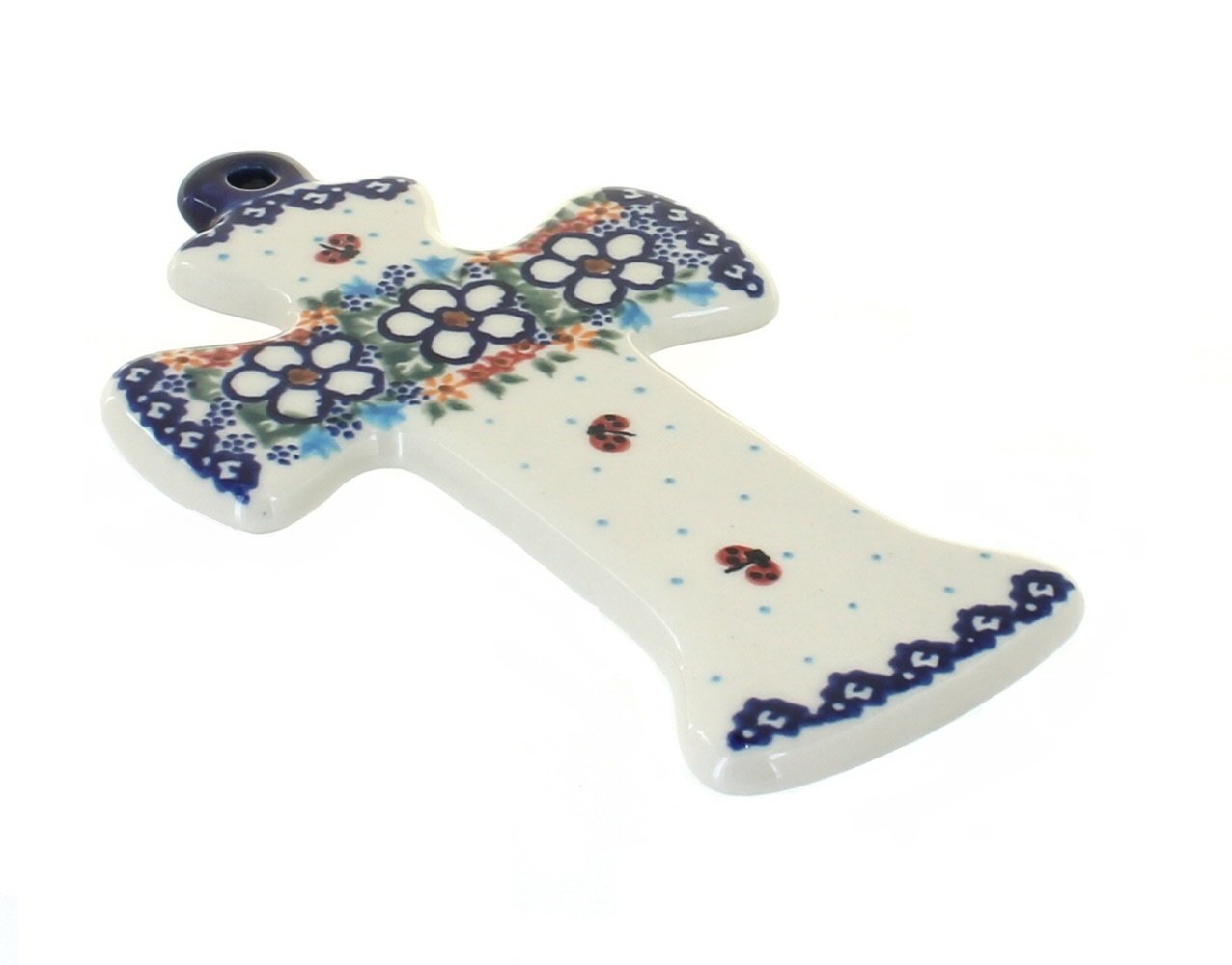 Handmade Blue Rose Polish Pottery Scarlett Cross - Elegant Home Decor, Perfect for Wall Hanging, Gift & Religious Ceremonies