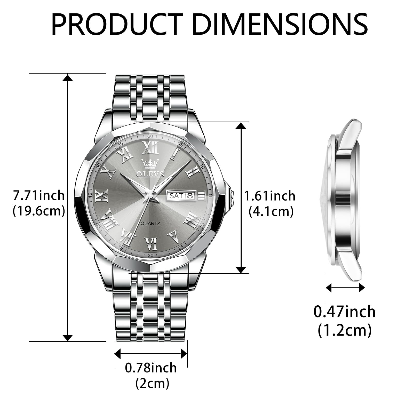 Luxury Men's Watches - OLEVS Stainless Steel Dress Watch with Date (Silver/Gold/Blue/Black) | Diamond/Roman/Arabic Numeral Dial | Waterproof for Swimming & Daily Wear | Perfect for Business, Formal & Casual Occasions