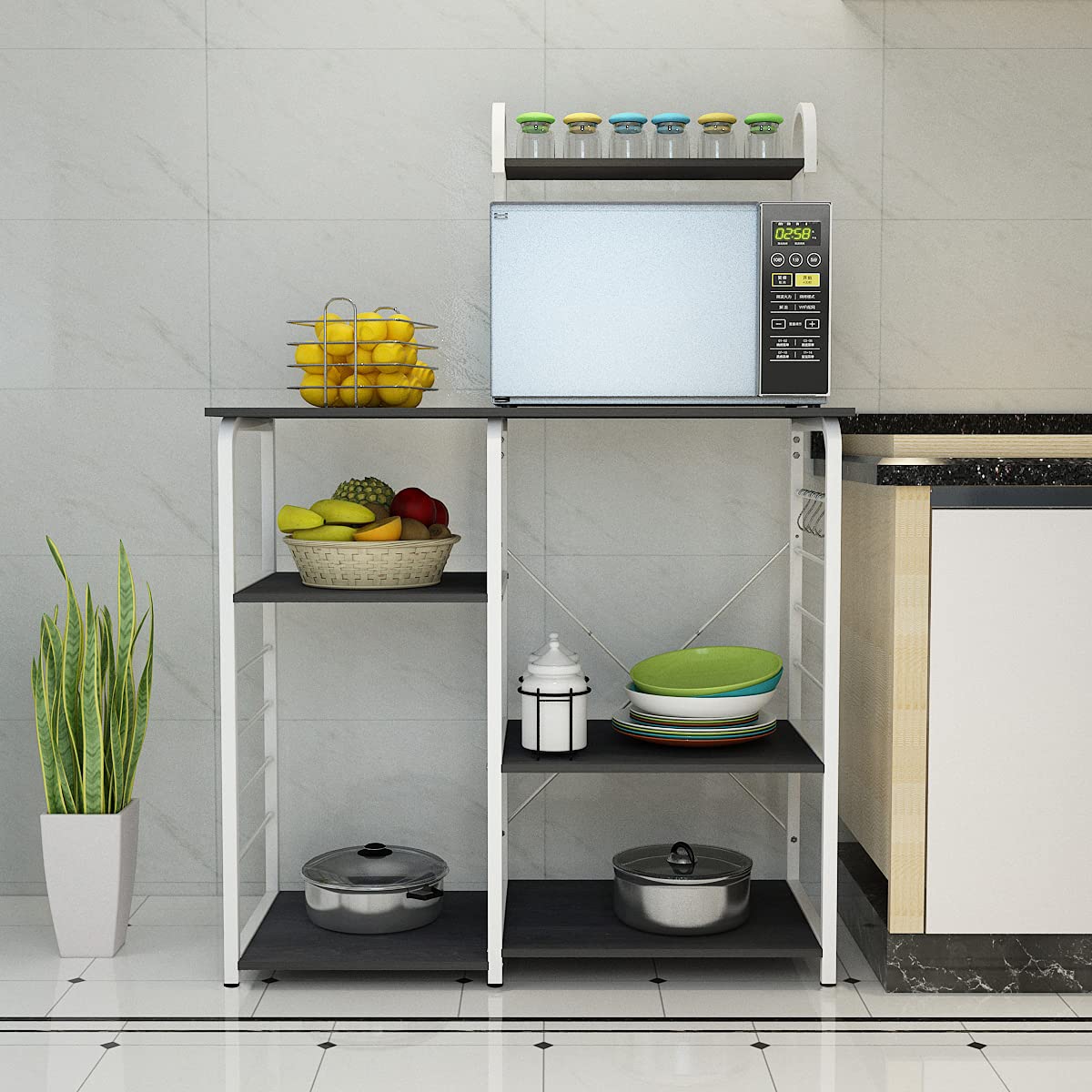 Soges Multi-Functional Kitchen Baker's Rack with Microwave Stand - Heavy Duty Storage Cart Workstation Shelf for Small Spaces - Black Brown 172-BK - Perfect for Kitchen Organization & Microwave Storage