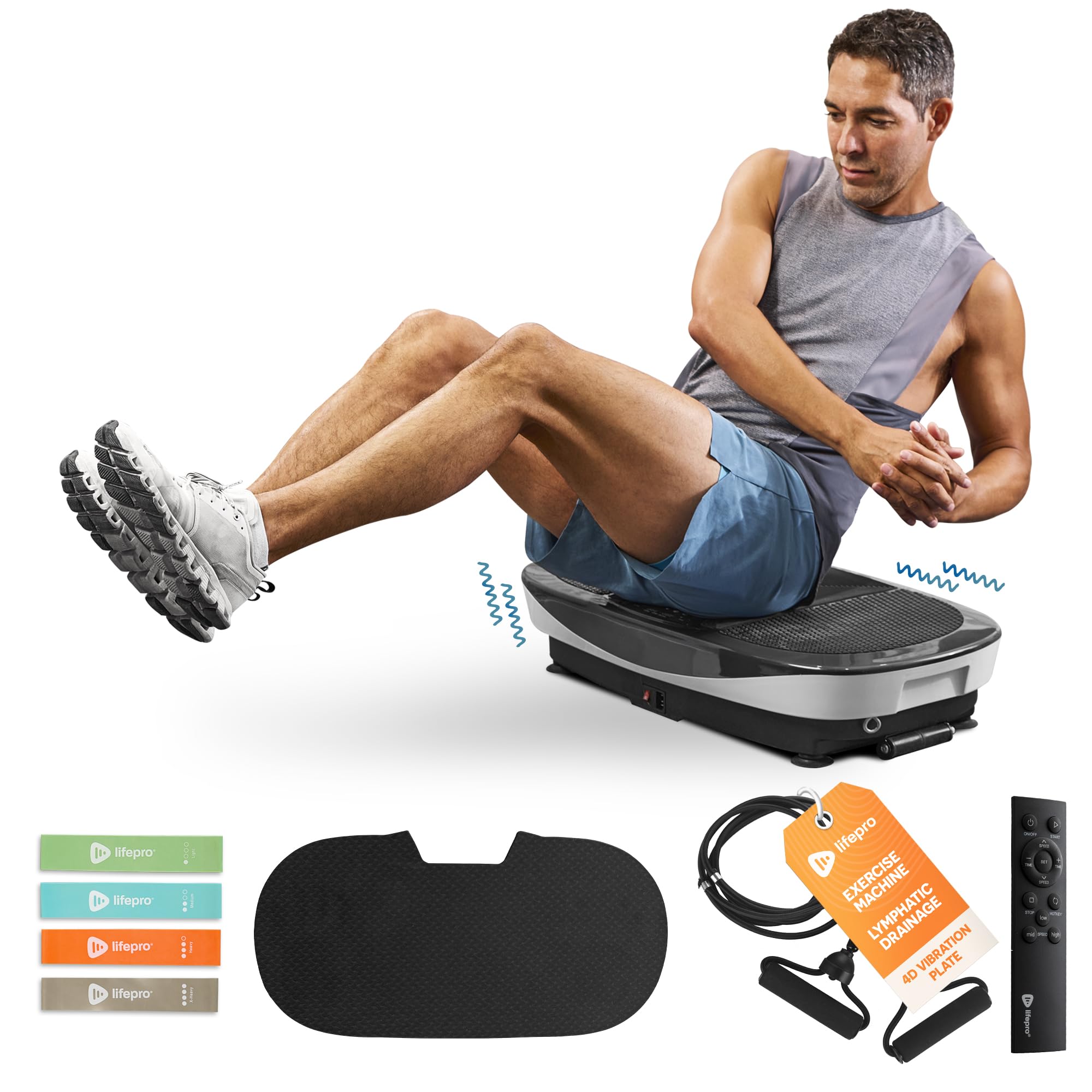 Lifepro Rumblex Max 4D Vibration Plate Exercise Machine with Resistance Bands - Full Body Workout for Home Fitness, Weight Loss, Muscle Toning & Recovery - Perfect for Home Gym, Physical Therapy & Post-Workout Recovery