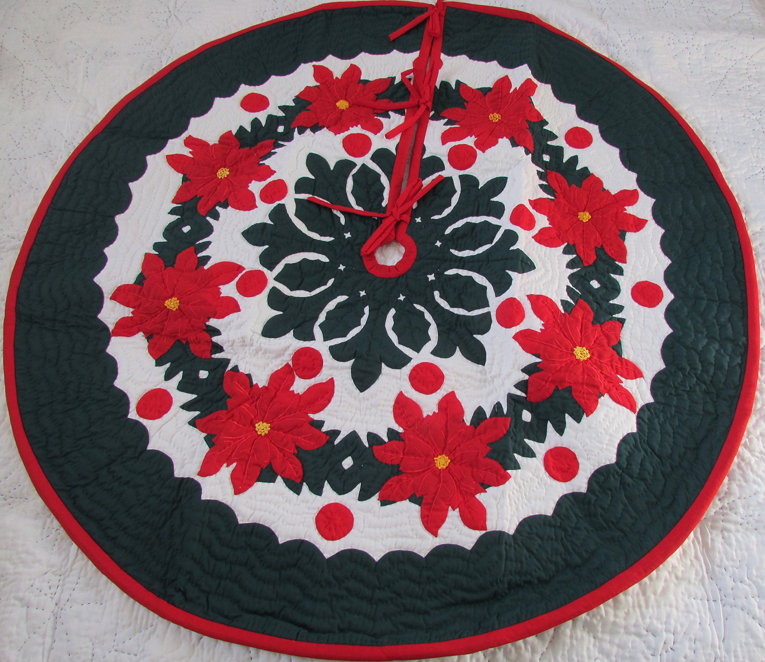 Hawaiian Quilt 100% Handmade Quilted & Appliqued Christmas Tree Skirt 42 Inch - Perfect for Holiday Decor, Festive Home Decorations, and Christmas Tree Base Cover