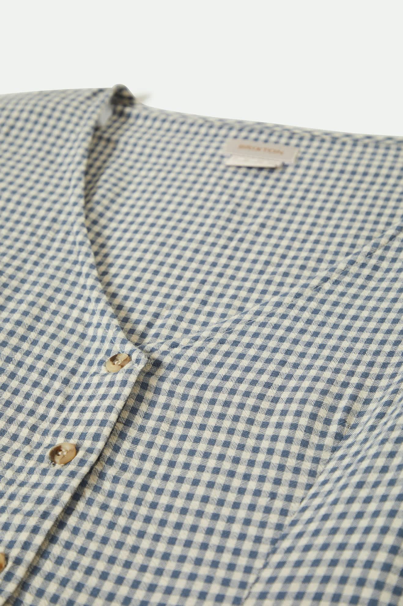 The Meadow Blouse - Azure Blue Gingham Women's Top | Floral Print Casual Shirt for Spring & Summer | Perfect for Office, Date Night & Outdoor Activities