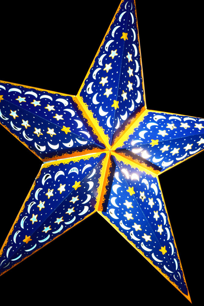 24 Pack Blue and Orange Star Moon Paper Lanterns for Hanging - Perfect for Party Decor, Wedding, Baby Shower, and Outdoor Lighting