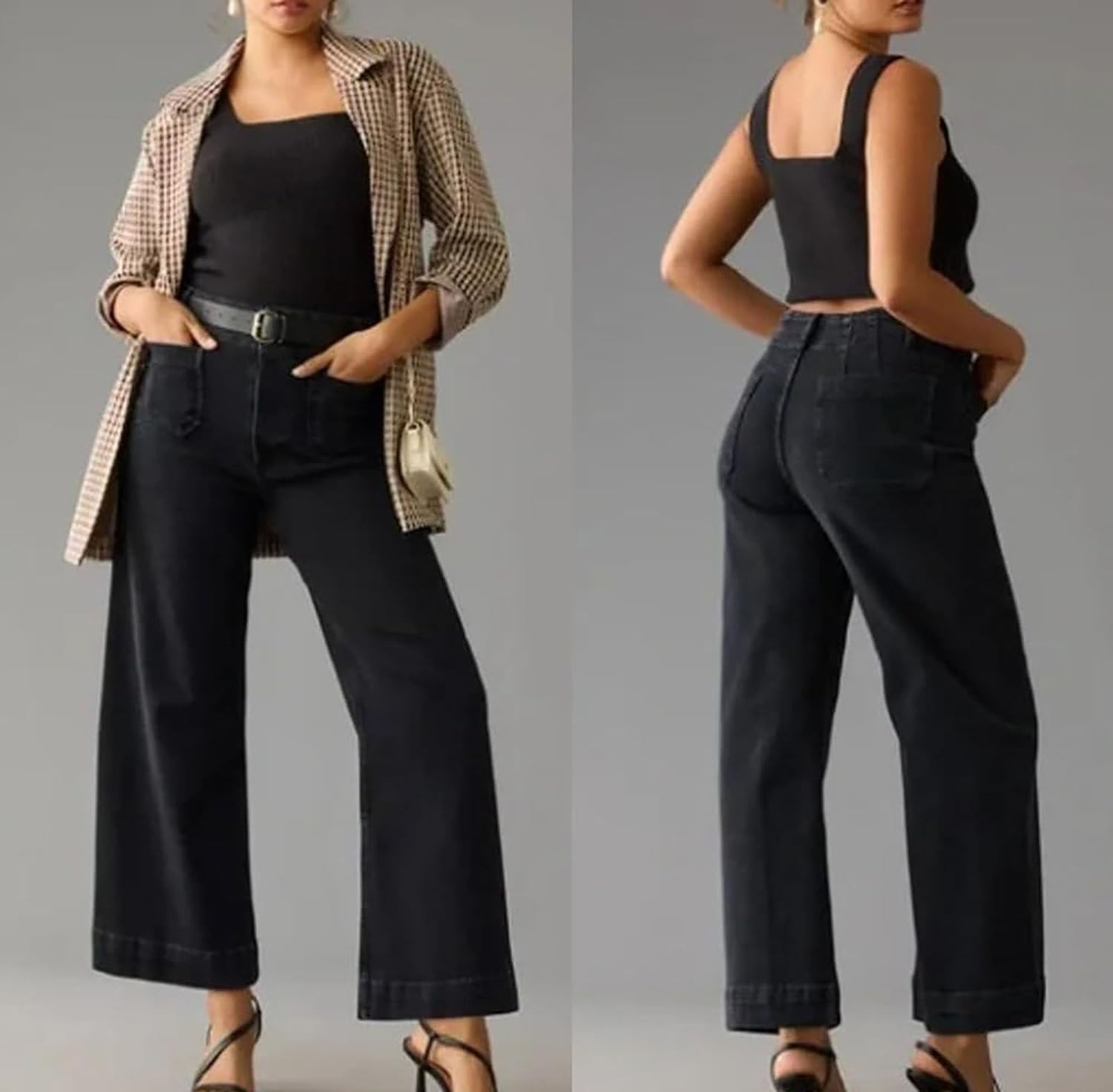 Curva Chic High-Rise Tummy Control Wide Leg Cropped Jeans - Oprah's Favorite Stretch Denim Pants for Women | Perfect for Work, Casual Outings & Special Occasions