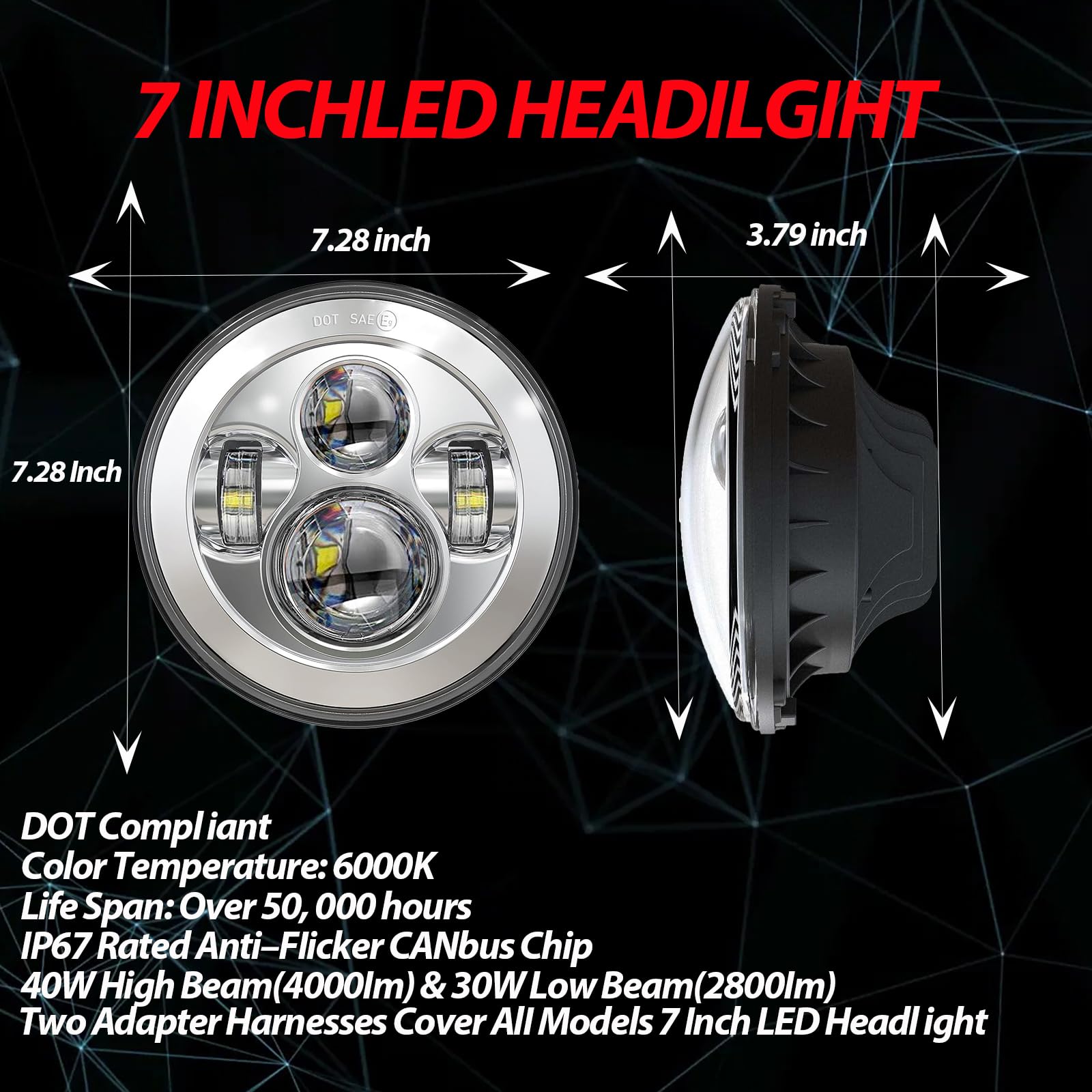 7 Inch LED Motorcycle Headlight & 4.5