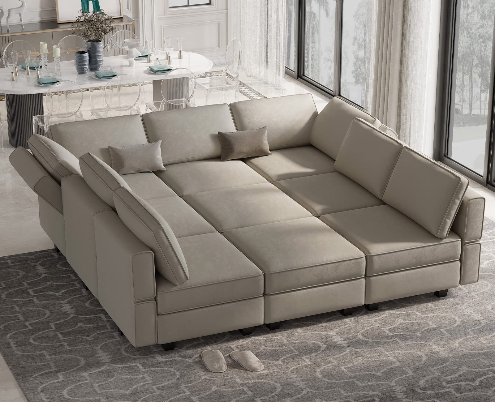 Belffin Reversible Velvet Modular Sectional Sleeper Sofa Bed with Ottomans, Storage & Chaise - Grey Convertible Sofa for Living Room, Guest Room & Small Spaces