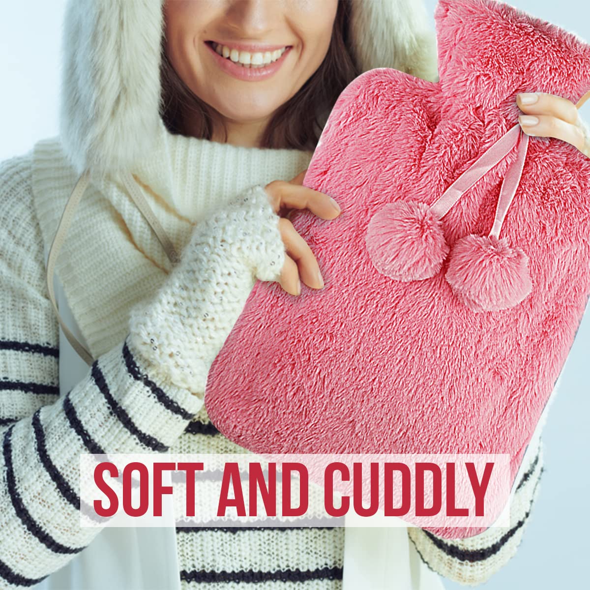 Premium Hot Water Bottle with Soft Fluffy Cover - Large & Small Sizes (2L & 1L) - Warm Comfort for Kids, Girls & Adults - Perfect for Winter, Cramps, Back Pain & Bed Warming - UK Design