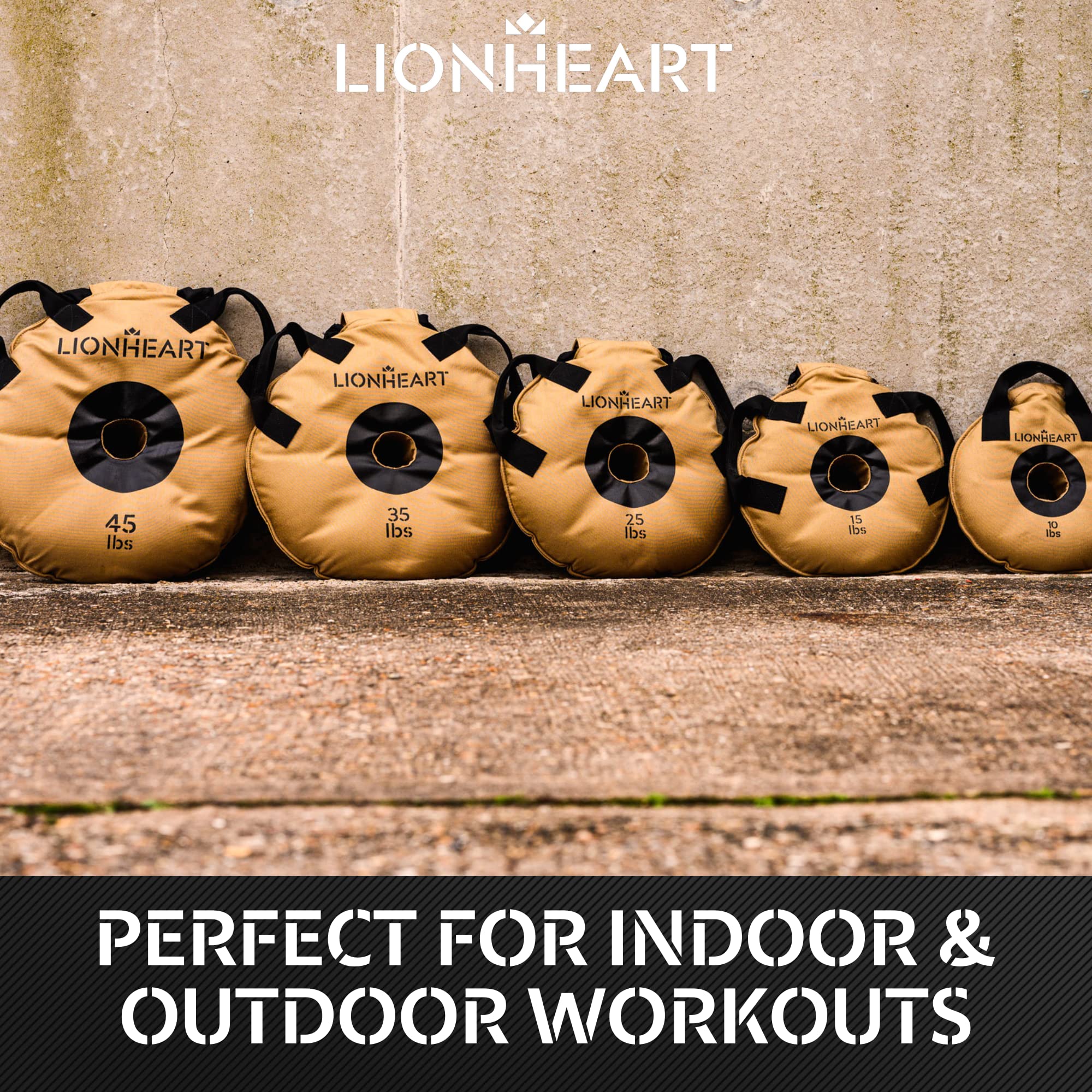 Lionheart Sand Bag Weight Plates Set - Unfilled 10, 15, 25, 35, 45 lb Workout Sandbags for Home Gym & Travel Fitness Training | Perfect for CrossFit, Strength Training & Outdoor Workouts
