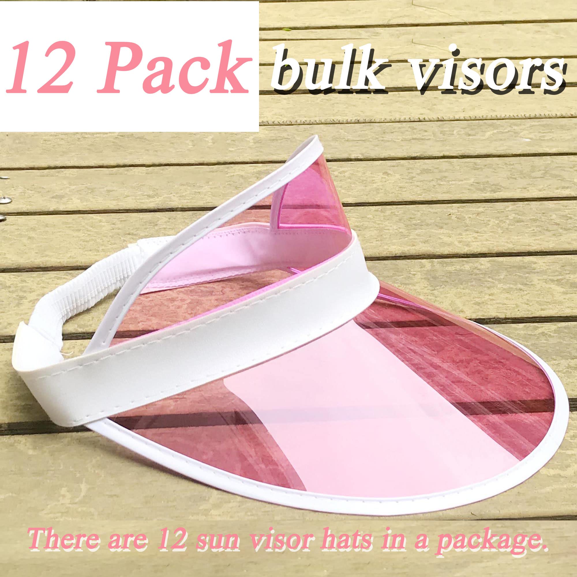 12 Pack Women's UV Protection Sun Visor Hats - Breathable Clear Brim Golf & Beach Hat for Outdoor Sports, Gardening, Hiking, and Summer Parties