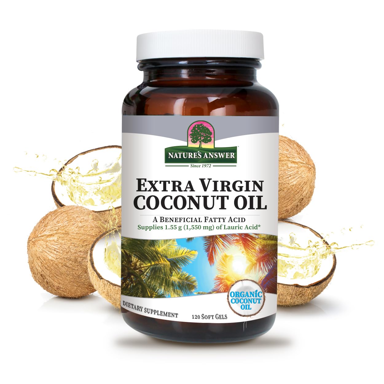 Nature's Answer Organic Extra Virgin Coconut Oil Softgels - 120 Capsules | Non-GMO, Gluten Free, Paleo Friendly | Multi-Purpose Supplement for Hair, Skin & Body Moisturizing | Perfect for Daily Wellness Routine & Natural Beauty Care