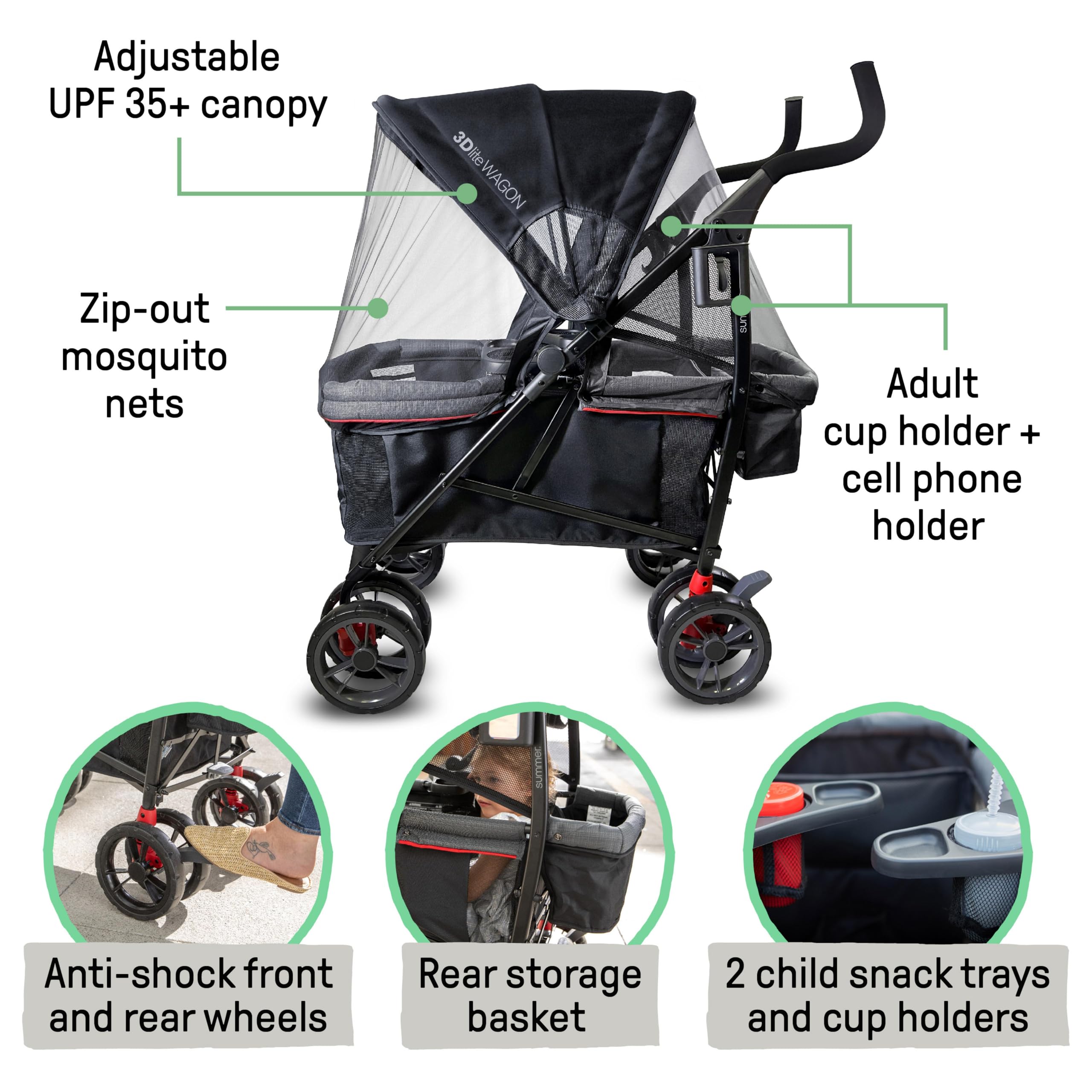 Summer Infant 3Dlite Convenience Stroller Wagon - Lightweight Foldable Travel Stroller for Babies & Toddlers (Red/Black) - Perfect for Park Outings, Beach Trips & Shopping