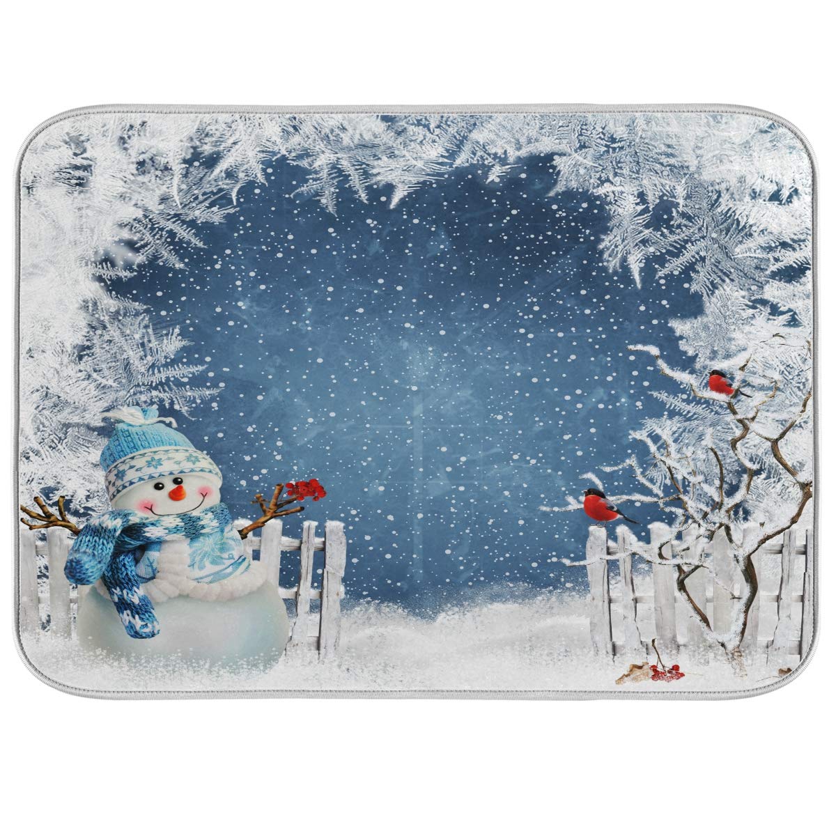 Snowman Dish Drying Mat - Ultra Absorbent 16x18 Inch for Kitchen Sink & Counter - Christmas Gift Idea