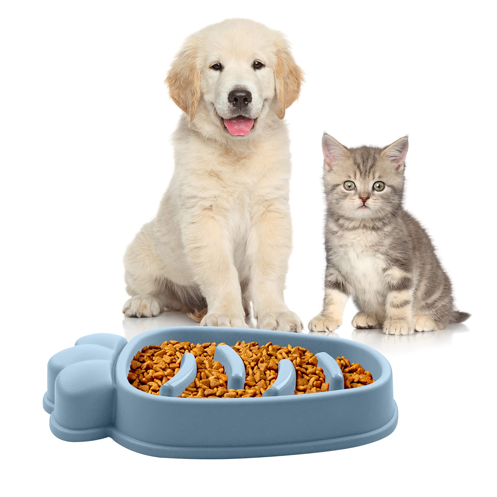 Slow Feeder Dog Bowls for Small & Medium Breeds - Anti-Gulping Pet Food Dish with Non-Slip Base, Puzzle Design Cat & Dog Bowl (Blue Carrot) - Perfect for Fast Eaters & Mealtime Enrichment