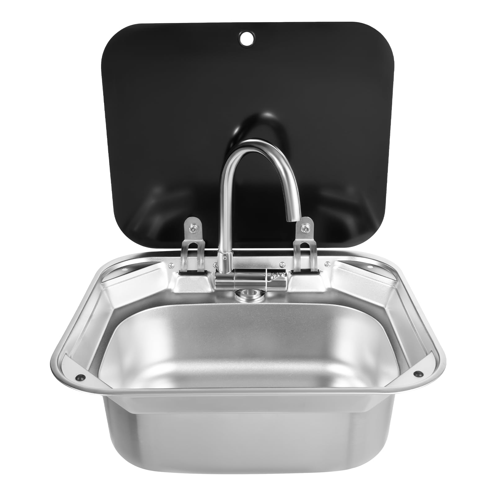 Stainless Steel RV Kitchen Sink with Folding Faucet & Cover - 16.7x14.7x5.9 Inch Single Bowl Hand Wash Basin for RV, Caravan, Camper - Perfect for Compact Spaces & Outdoor Cooking