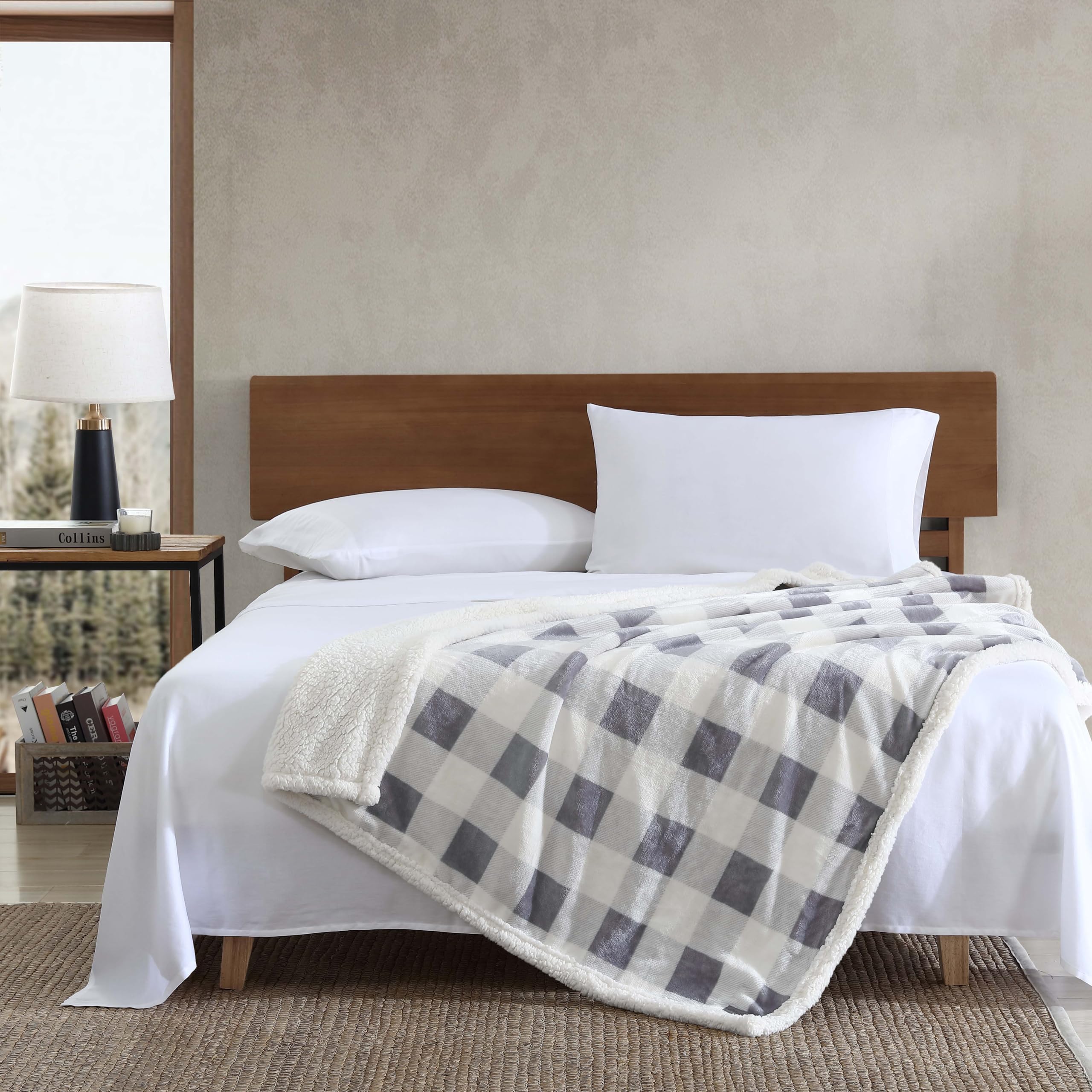 Eddie Bauer Super Soft Reversible Sherpa & Brushed Fleece Throw Blanket - Warm Cozy Bedding for Couch, Sofa, Bed - Perfect for Lounging, Movie Nights & Winter Comfort (Chrome)