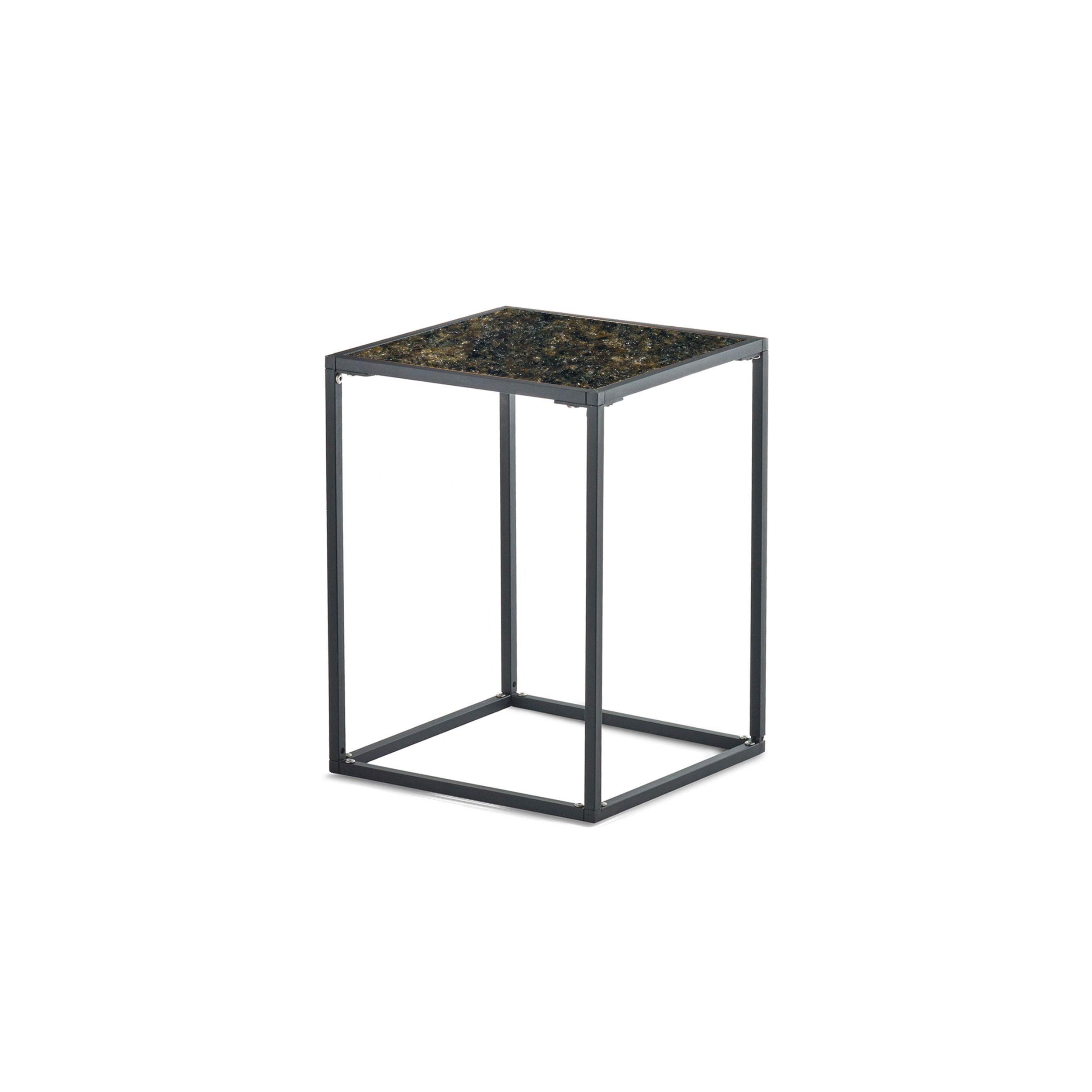Pietra Crushed Glass Small Side Table - Modern Glass & Metal End/Accent Table in Black/Brown - Perfect for Living Room, Bedroom, or Office Decor