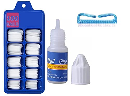100PCS Artificial Nails with Nail Glue & Cleaning Brush - Acrylic Fake Nails for Women, French Tip Press On Nails for Home Salon, Party & Special Occasions