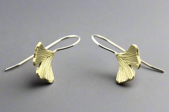 Ginkgo Leaf Earrings - Small Brass & Silver Dangle Earrings for Women - Perfect for Boho, Nature-Inspired & Everyday Wear