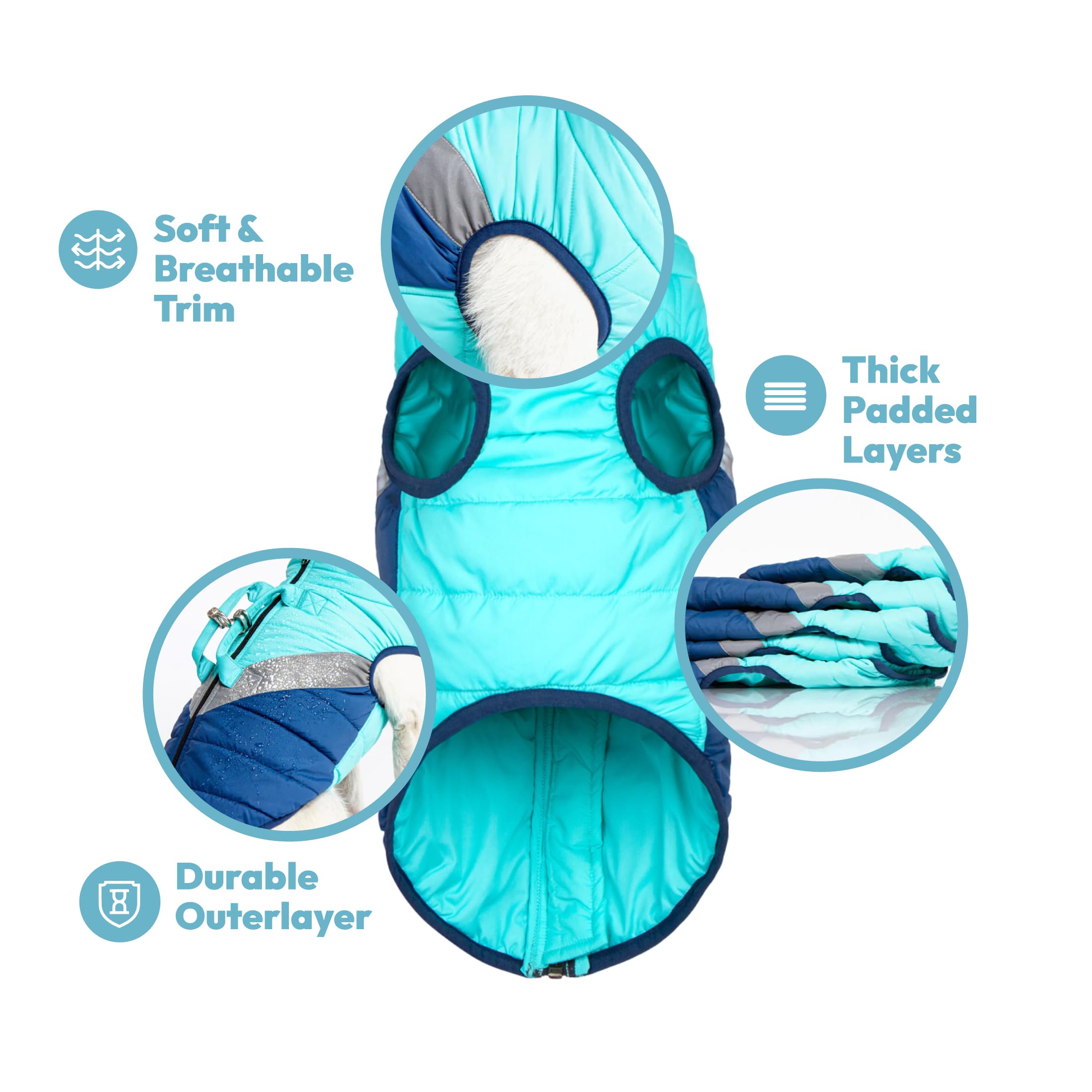 Gooby Mountaineer Dog Jacket - Quantum Blue, Large - Waterproof Winter Coat with Warm Fleece Lining, Lift Handle & Dual O-Ring Leash - Small & Medium Dog Clothes for Cold Weather - Perfect for Hiking, Snow Play & Outdoor Adventures