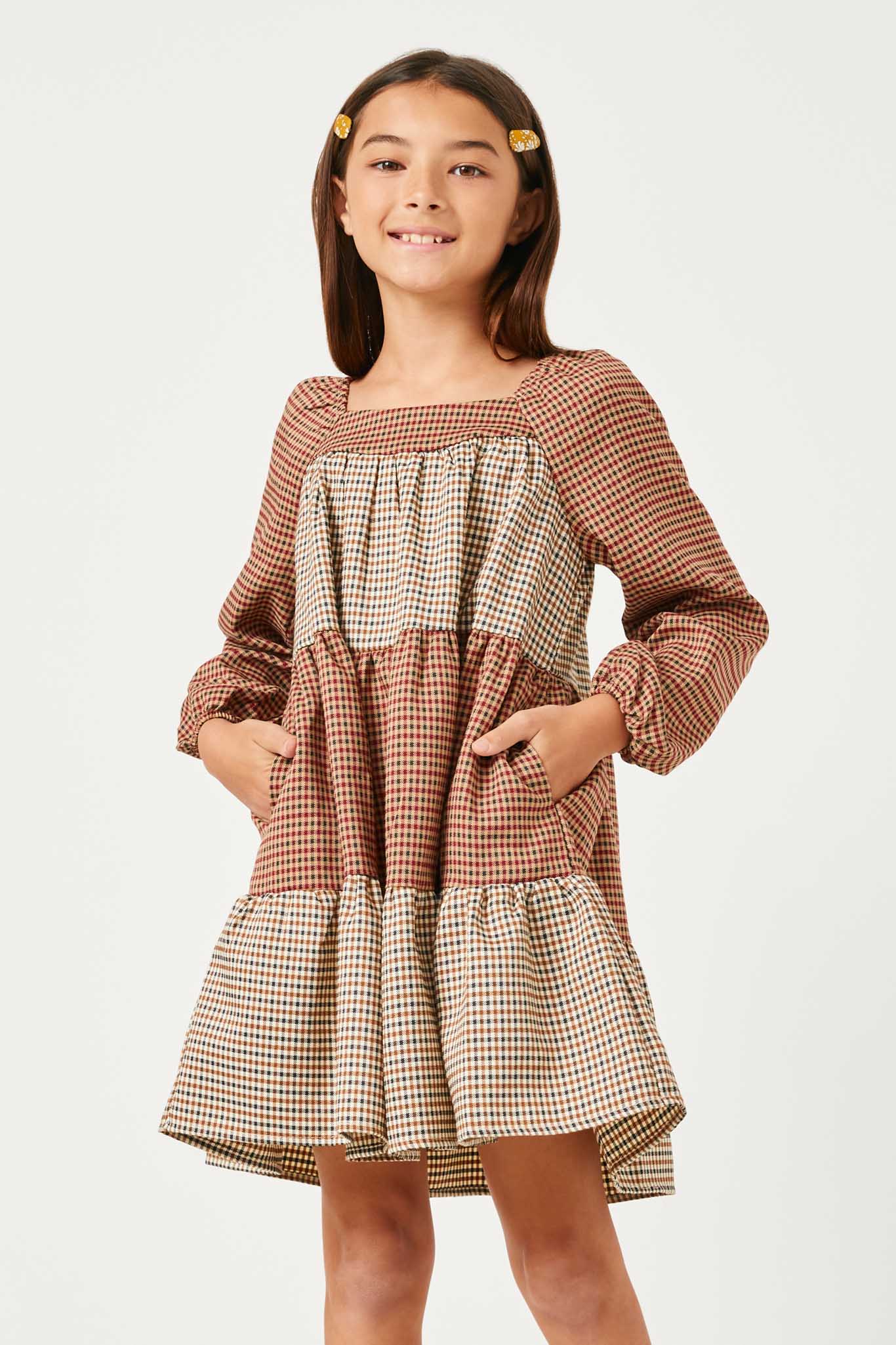 Checker Block Long Sleeve Dress for Women - Elegant Floral Print Casual & Office Wear - Perfect for Work, Date Night and Fall Season Outfits