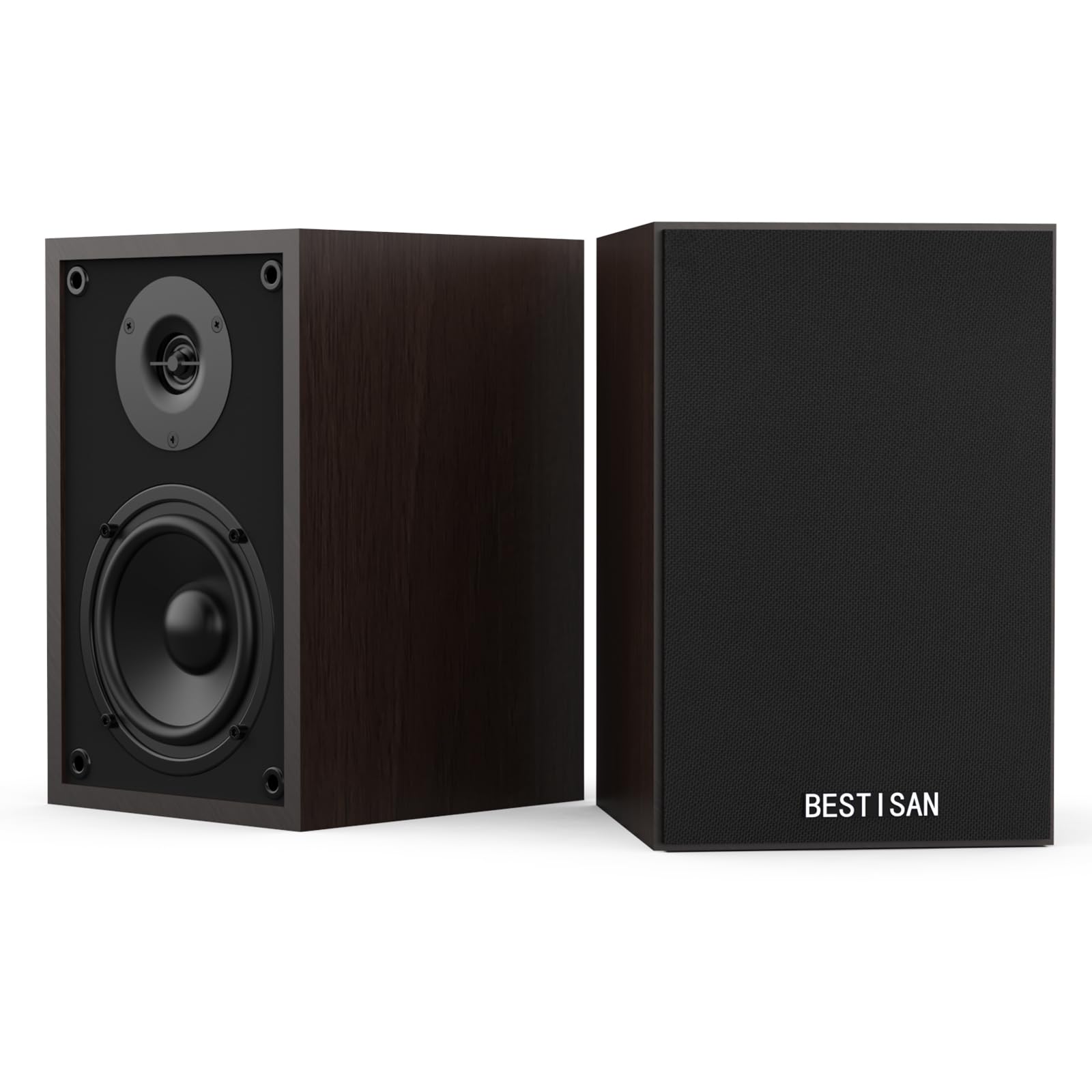 BESTISAN Bookshelf Speakers - Powered Bluetooth Speakers with 4 Inch Woofer, RCA Input, Sub Output, Wood Grain Design - Perfect for Home Theater, Gaming, and Music Listening