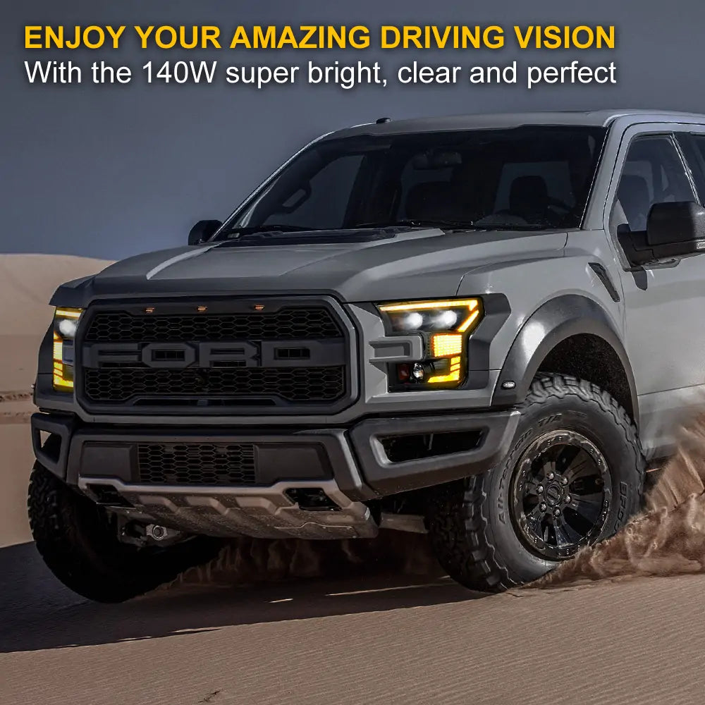 Ford F150 LED Headlight Assembly (2015-2017) - High/Low Beam with DRL & Reflector - Replacement Headlights for Ford Pickup Trucks - Perfect for Night Driving & Off-Road Adventures