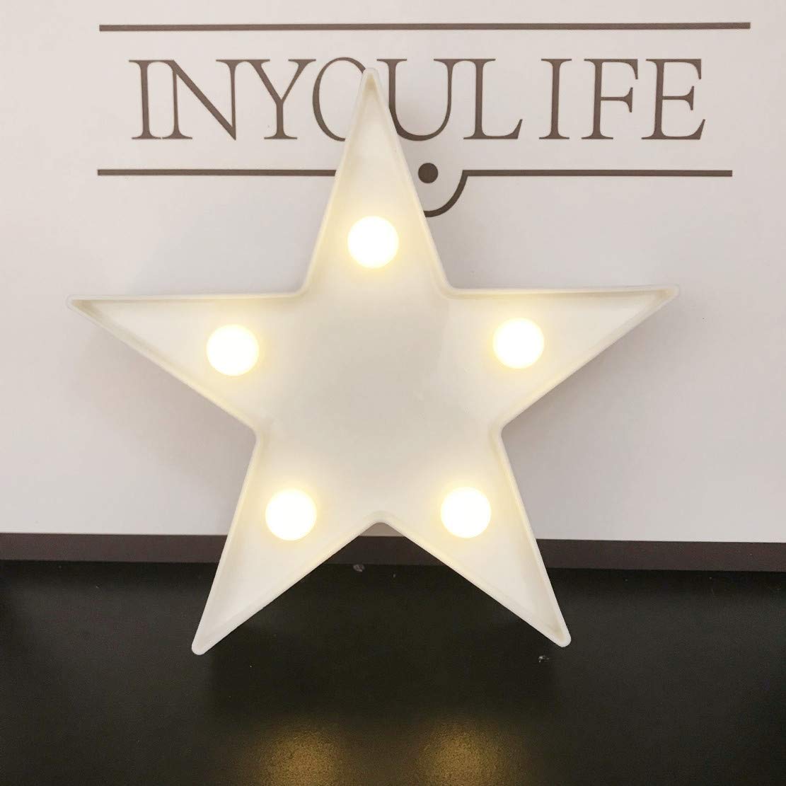 QiaoFei Little Star Light - LED Plastic Marquee Star Sign Wall Decor for Christmas, Birthday Party, Kids Room, Living Room & Wedding Decor | Romantic Night Light for Bedside Table (White) - Perfect for Nursery, Dorm Room & Cozy Home Ambiance