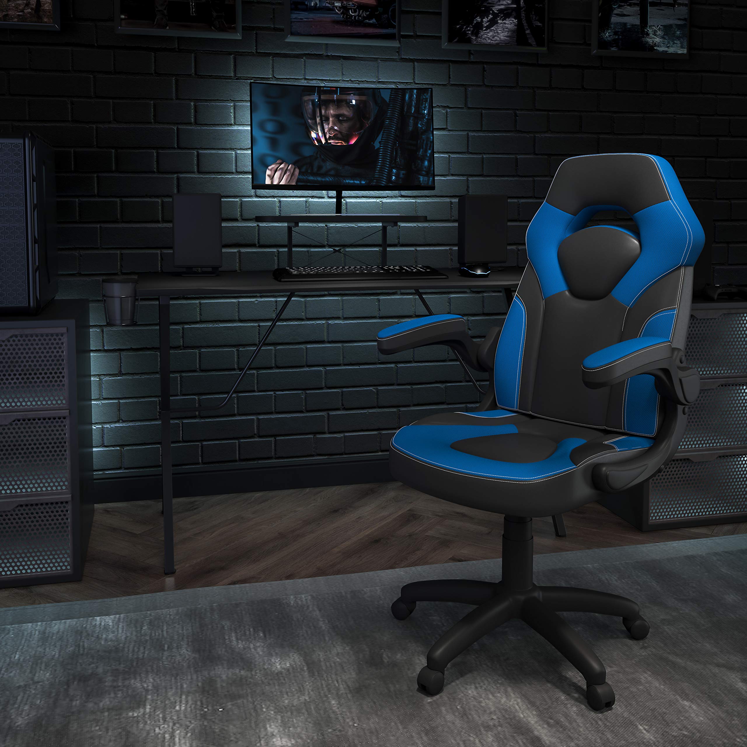 Premium Black & Blue Gaming Desk Set with Headphone Hook & Monitor Stand - Ergonomic Workstation for PC Gamers & Streamers | Home Office & Gaming Setup Accessories