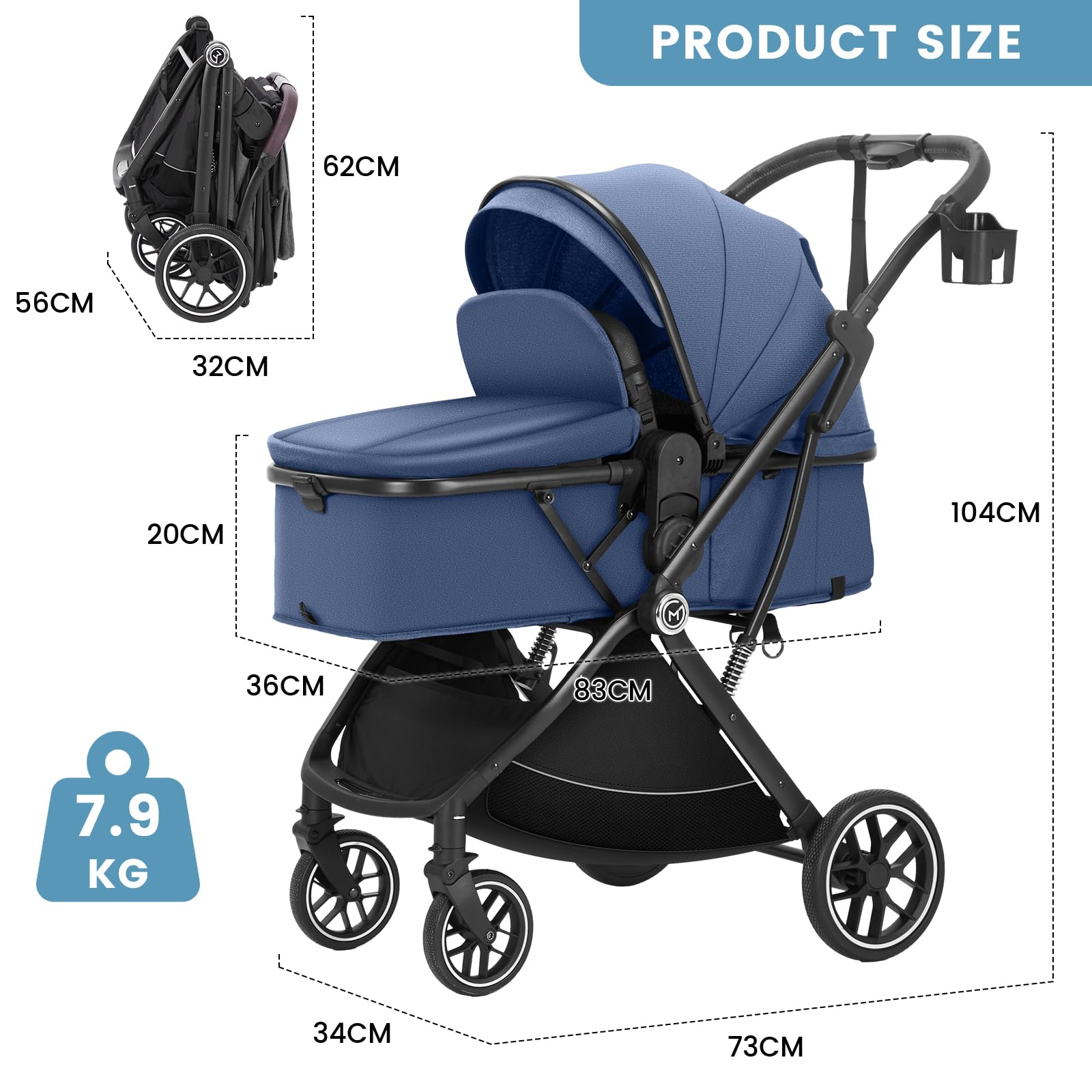 3-in-1 Convertible Baby Stroller with Bassinet - Lightweight Foldable Travel Stroller for Newborns to Toddlers | One-Hand Fold, Reversible Seat & Extra Storage | Perfect for Shopping, Travel & Daily Walks