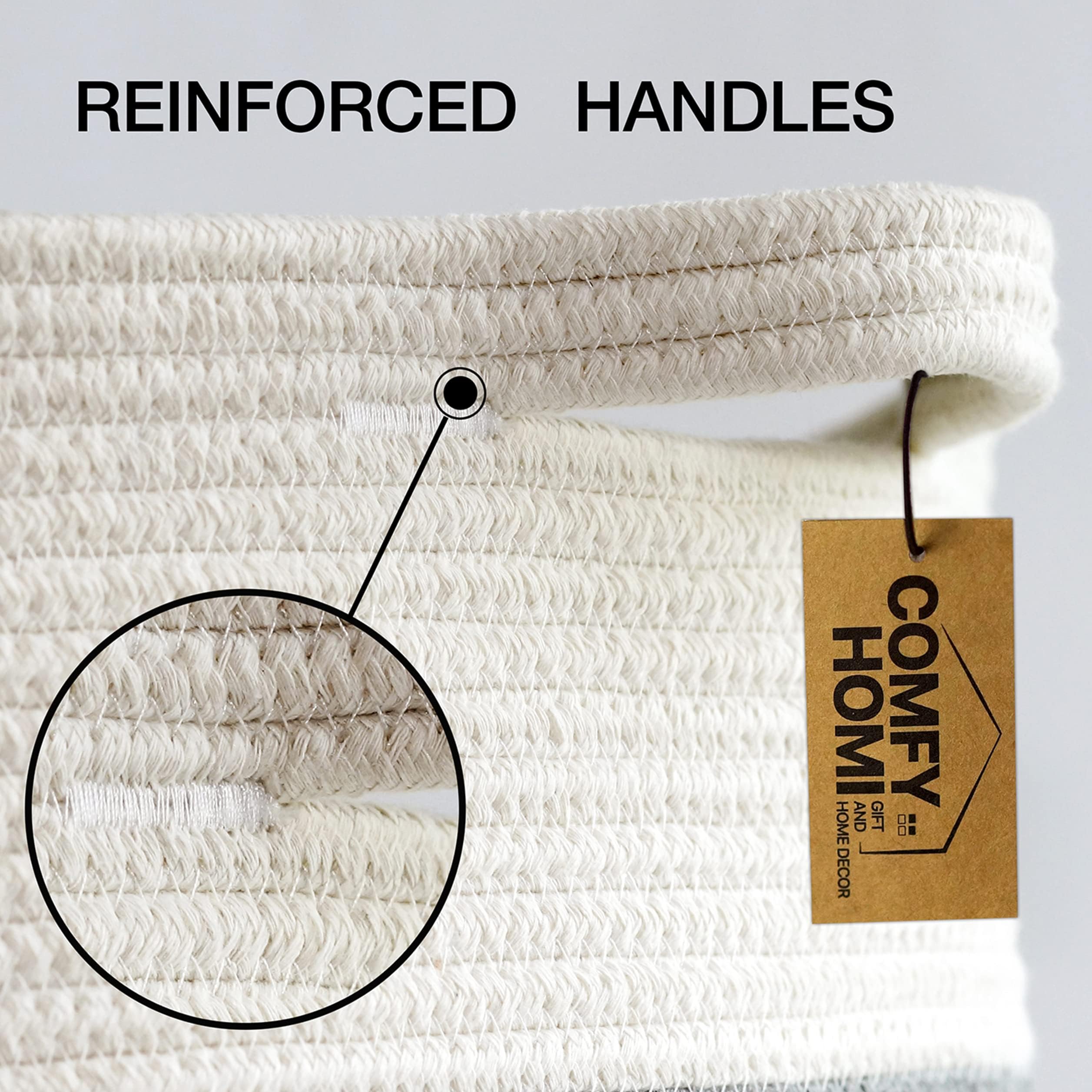 COMFY-HOMI XXL Large Laundry Basket with Handles - Woven Cotton Rope Storage Organizer for Blankets, Toys & Clothes (16”x18”, 3-Tone Grey) | Perfect for Nursery, Living Room & Pet Toy Storage