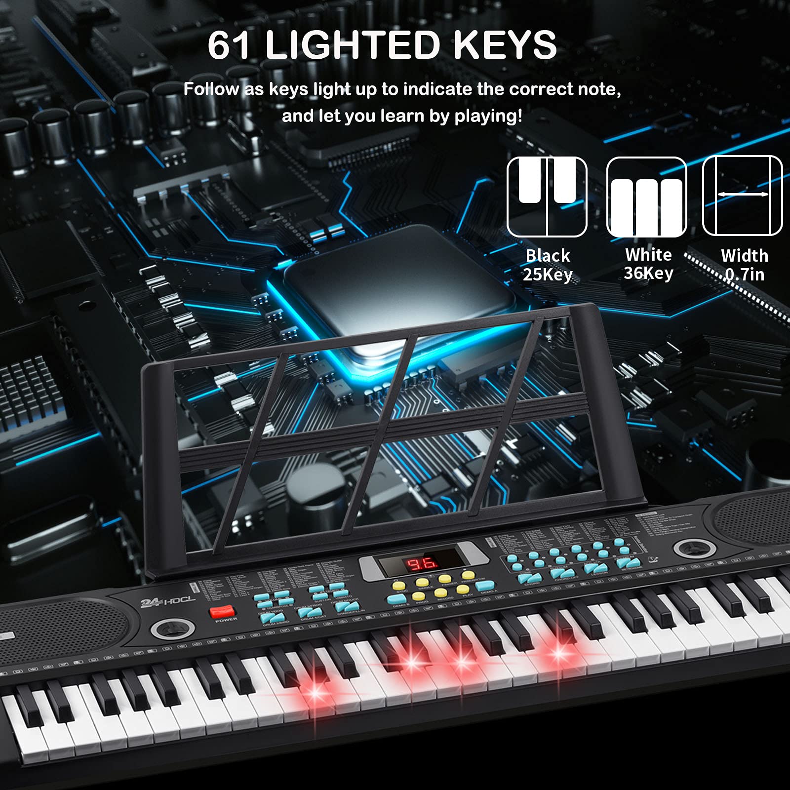 61-Key Lighted Keyboard Piano for Kids - Portable with Stand & Mic, Perfect for Beginners & Gifts