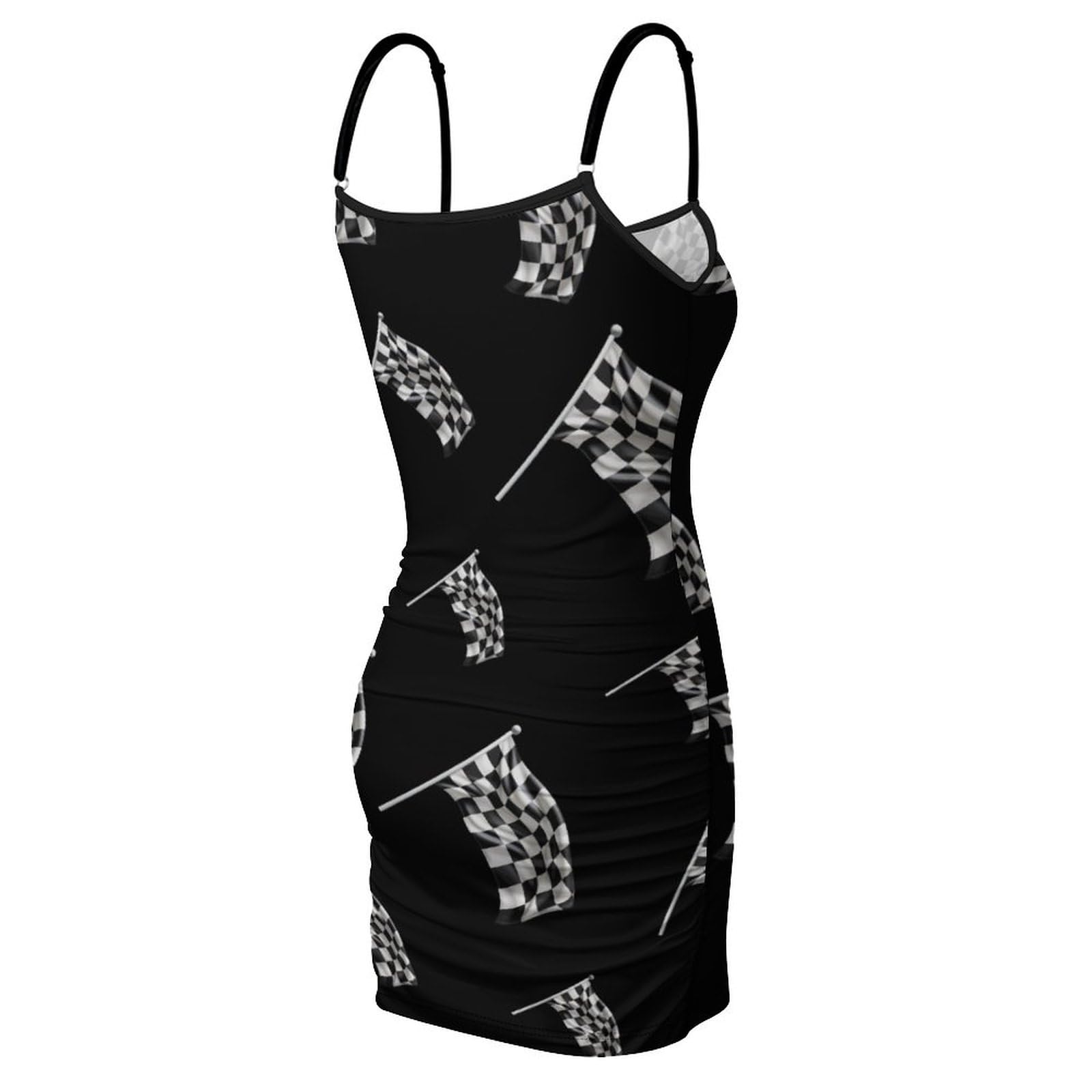 Black & White Checkered Flag Women's Mini Dress - Sleeveless Bodycon Tank Dress for Beach Party, Club Wear & Summer Outfits | Sexy Hip-Hugging Design