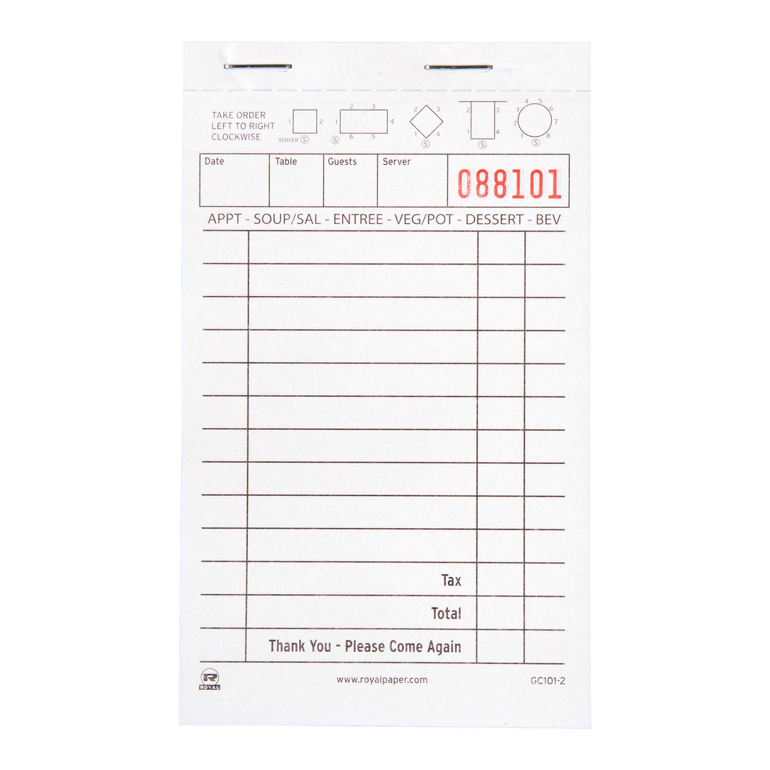 Royal White Guest Check Paper - Carbonless 2-Part Booked with 13 Lines (Case of 100 Books) | Perfect for Restaurants, Cafes, and Hospitality Businesses